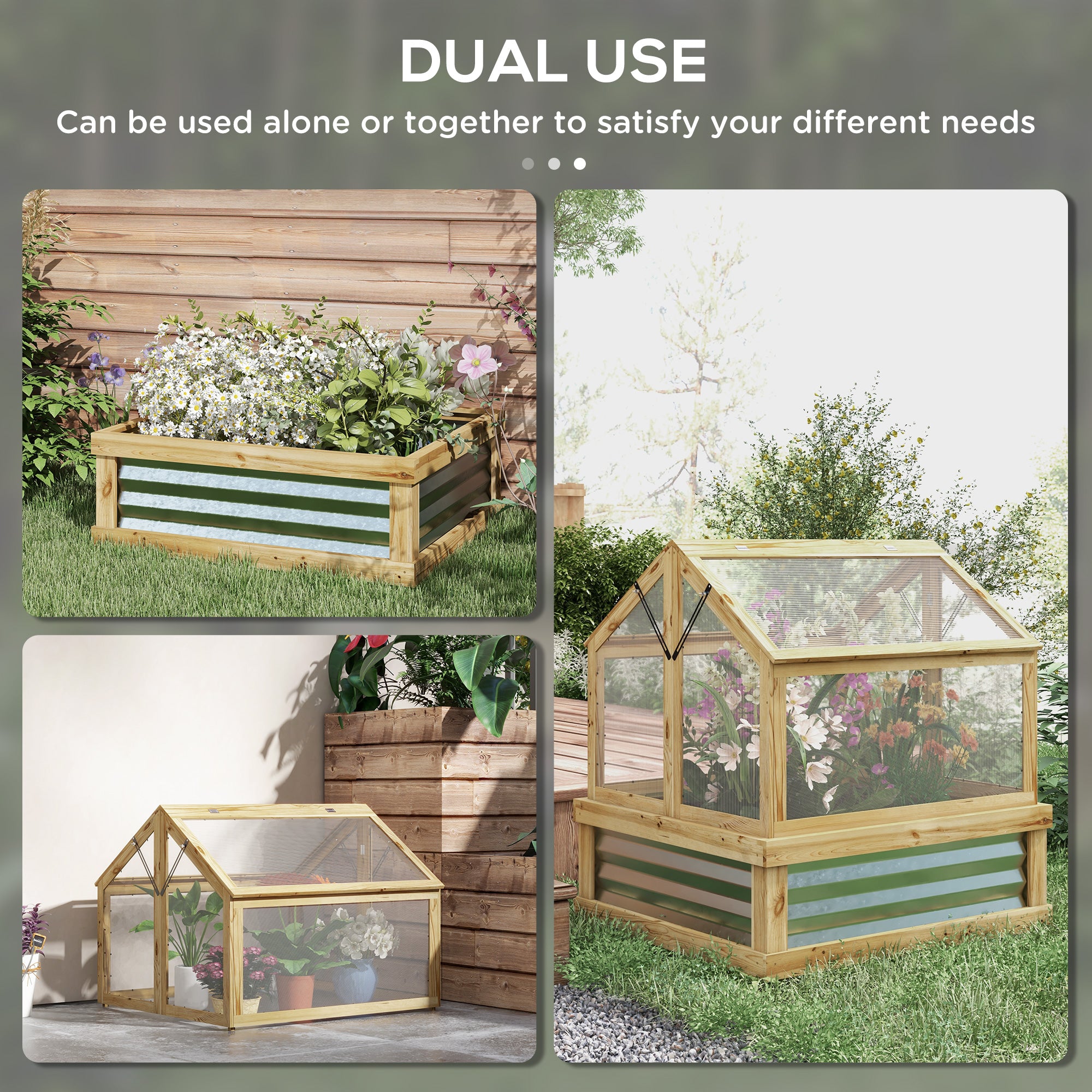 Raised Garden Flower Bed Kit with Greenhouse, Wooden Cold Frame Planter, 35.5" x 31.5" x 36"