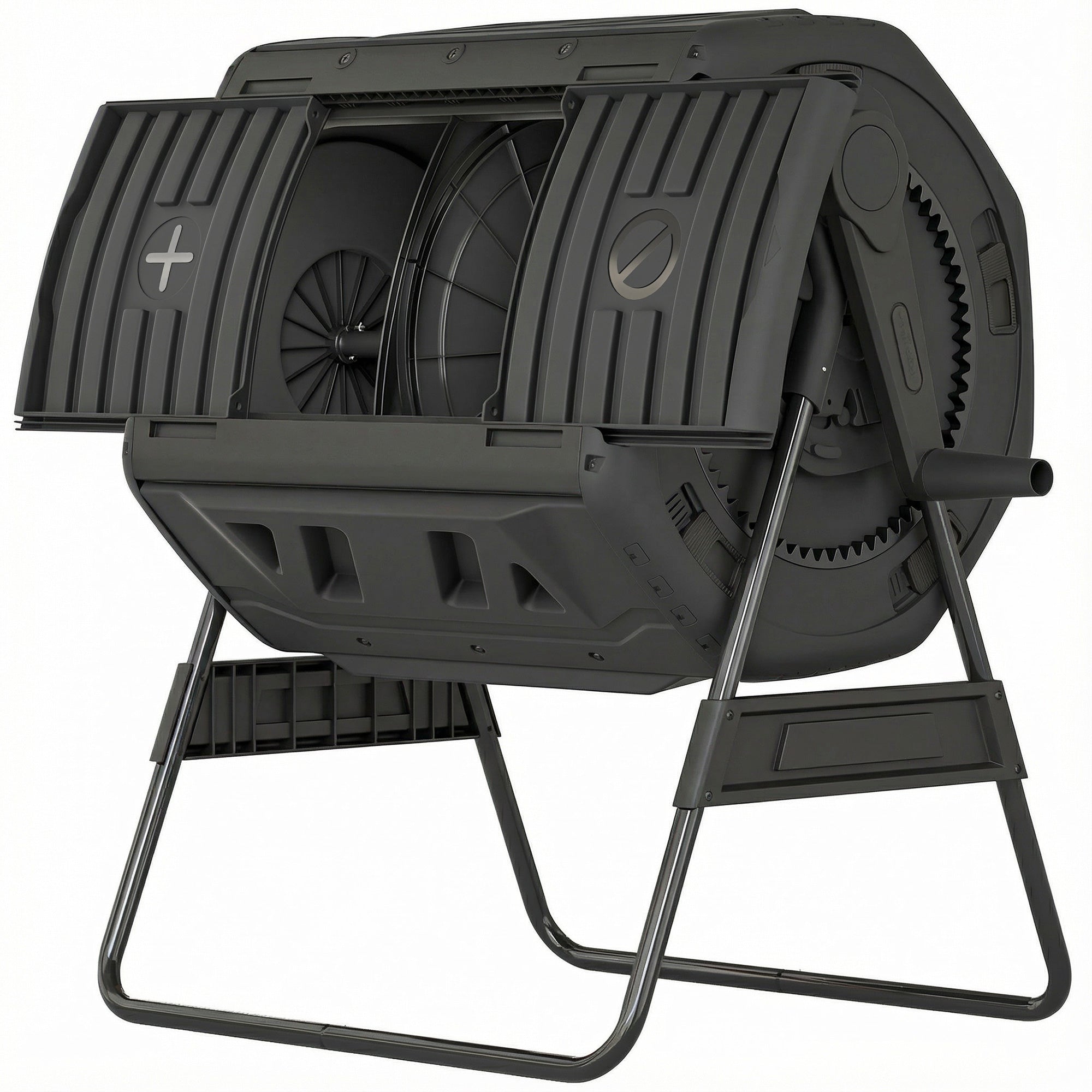 Compost Bin Outdoor, 53 Gal Dual Chamber Tumbling Composter with Adjustable Vents, BPA Free Tumbling Composter