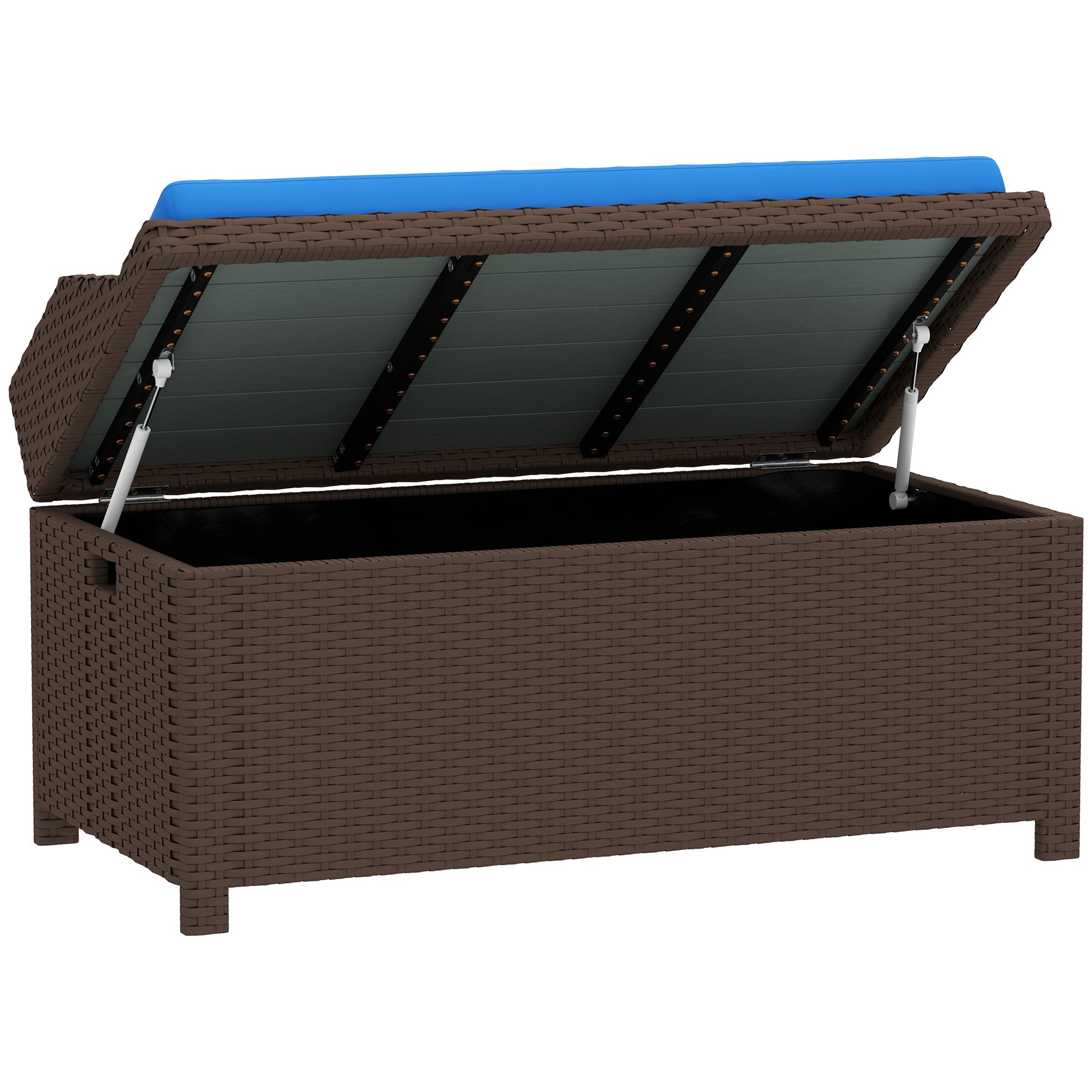 Outdoor Wicker Storage Bench with Storage & Cushion, Blue