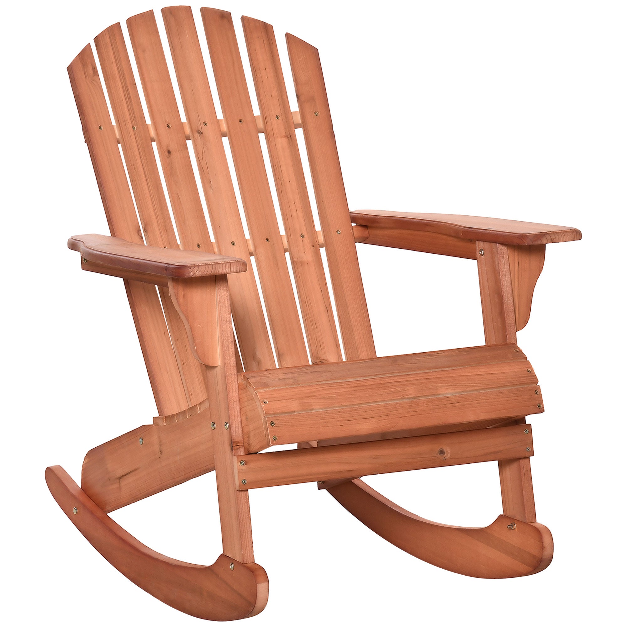 Wooden Adirondack Rocking Chair Outdoor Lounge Chair Fire Pit Seating with Slatted Wooden Design, Fanned Back