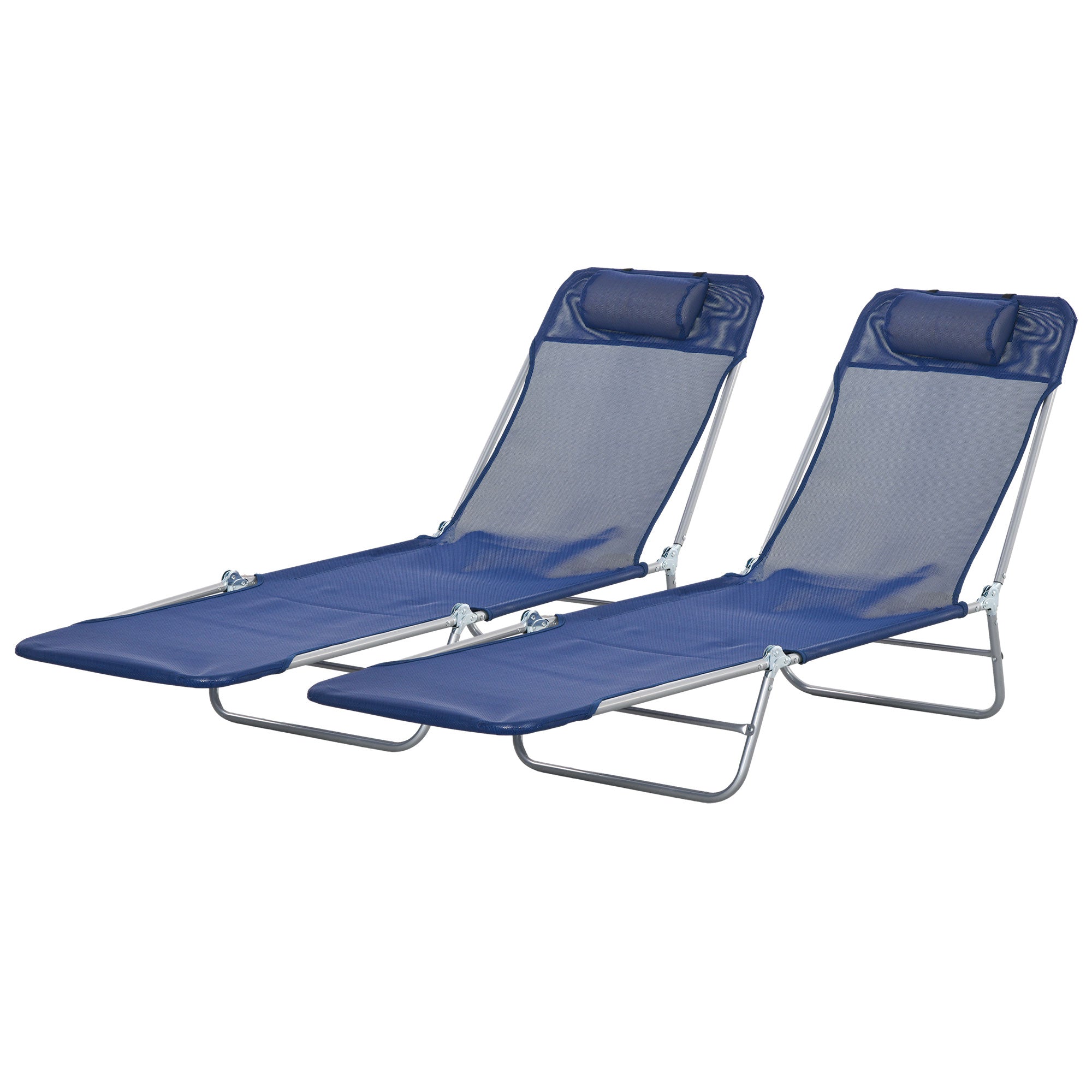 2 Piece Folding Chaise Lounge Chairs, Pool Sun Tanning Chairs with Reclining Back, Breathable Mesh Seat