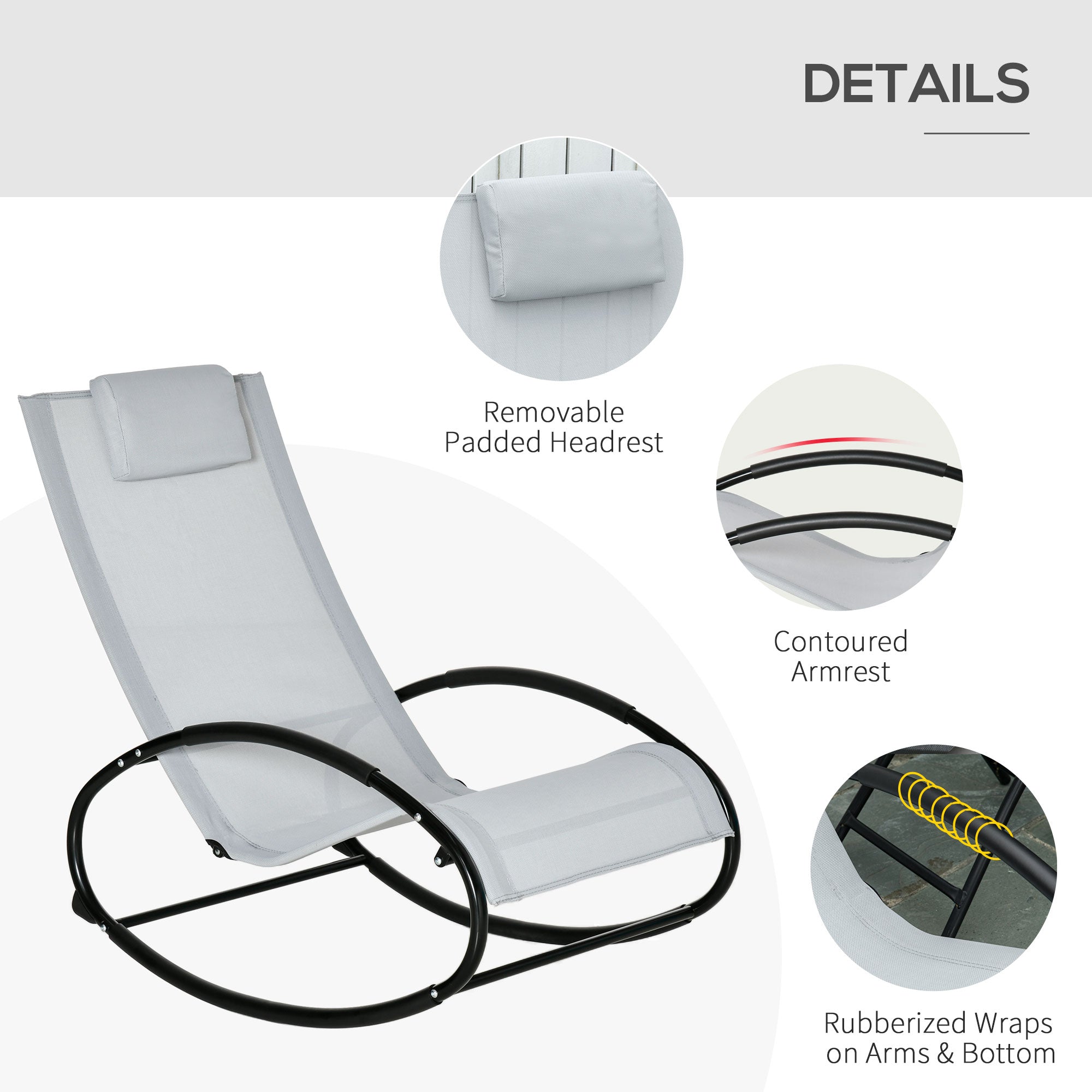 Pool Lounger, Outdoor Rocking Lounge Chair for Sunbathing, Pool, Beach, Porch with Pillow and Cool Mesh, Sun Tanning Rocker