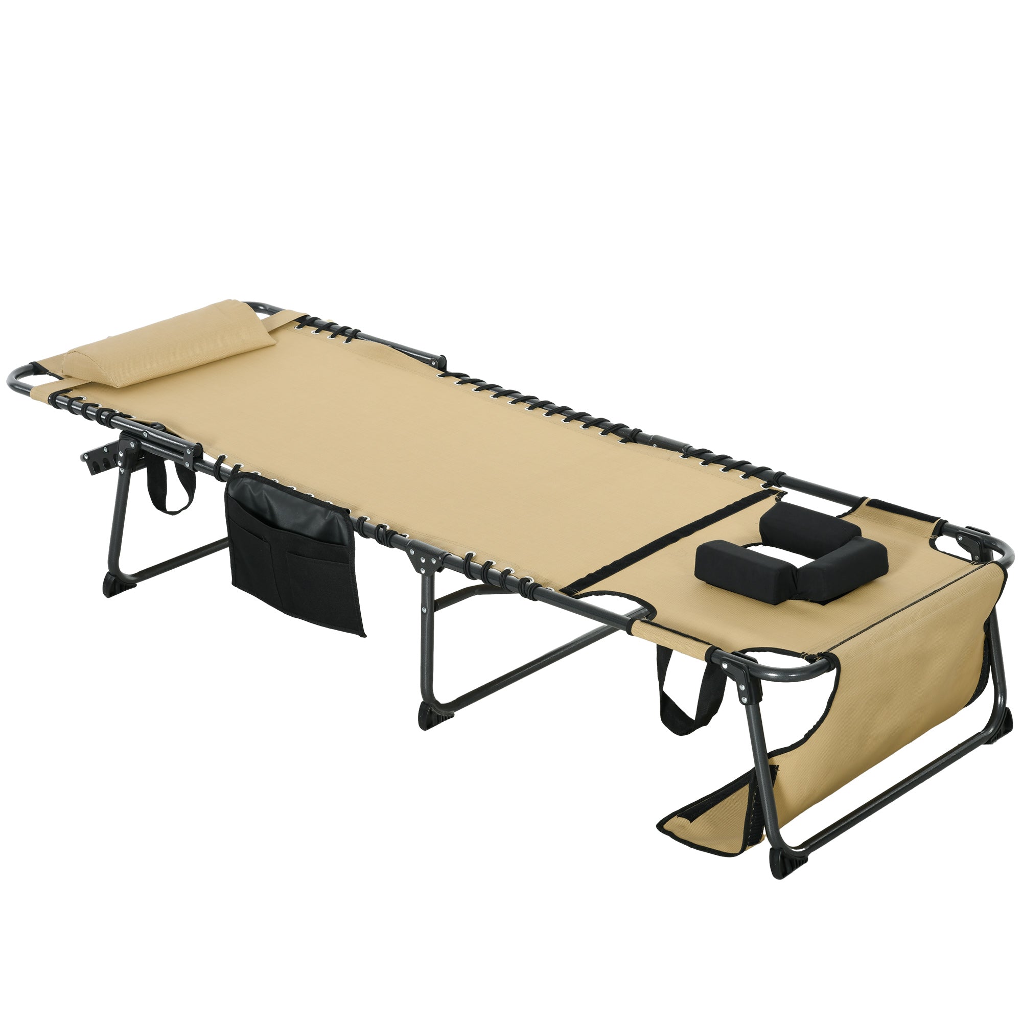 Folding Chaise Tanning Lounge Chair w/ 5-level Reclining Back, Reading Hole, Side Pocket, Headrest