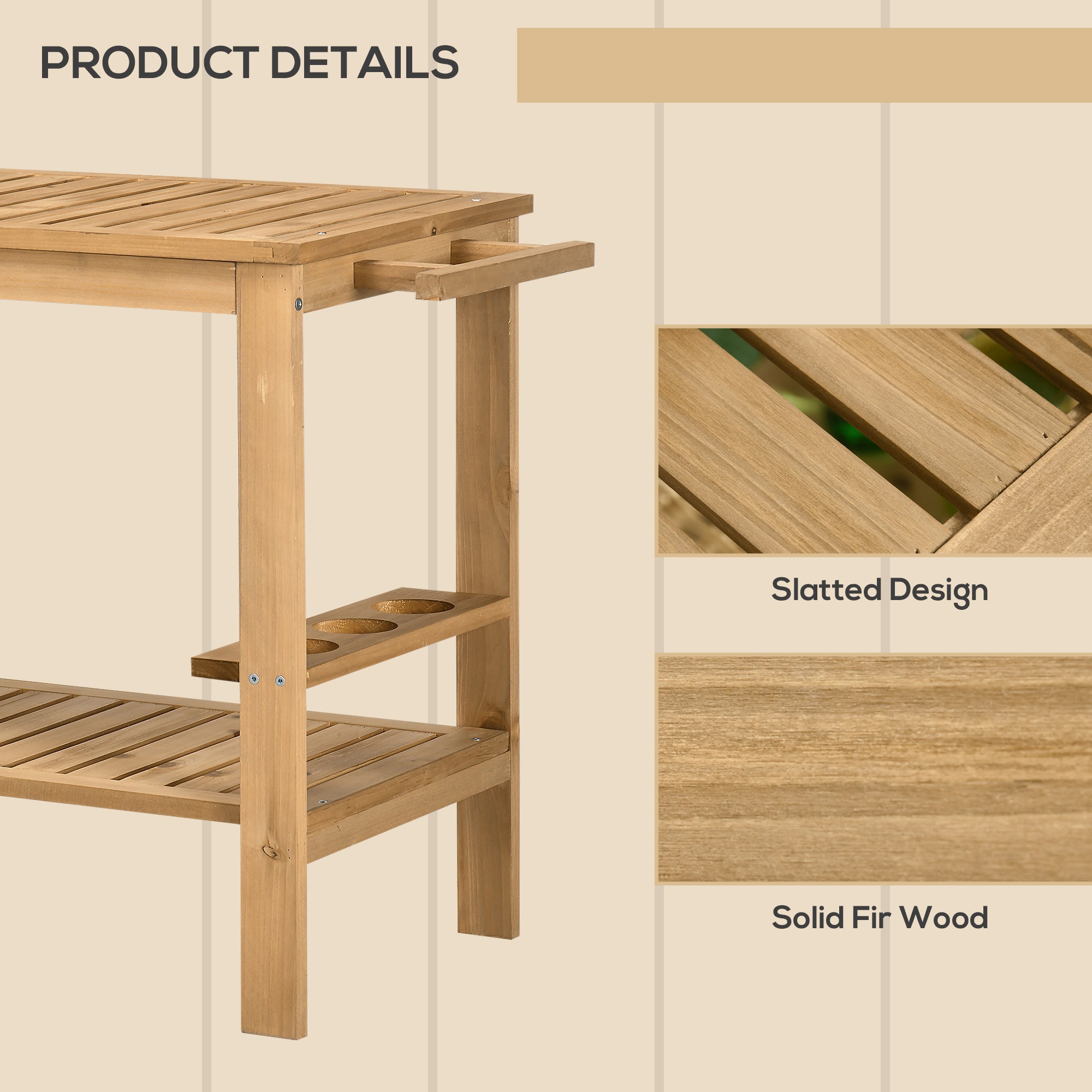 Outdoor Bar Cart, Wood Rolling Home Bar & Serving Cart ,2 Shelves, Wine Bottle Holders for Garden, Dining Room, Natural