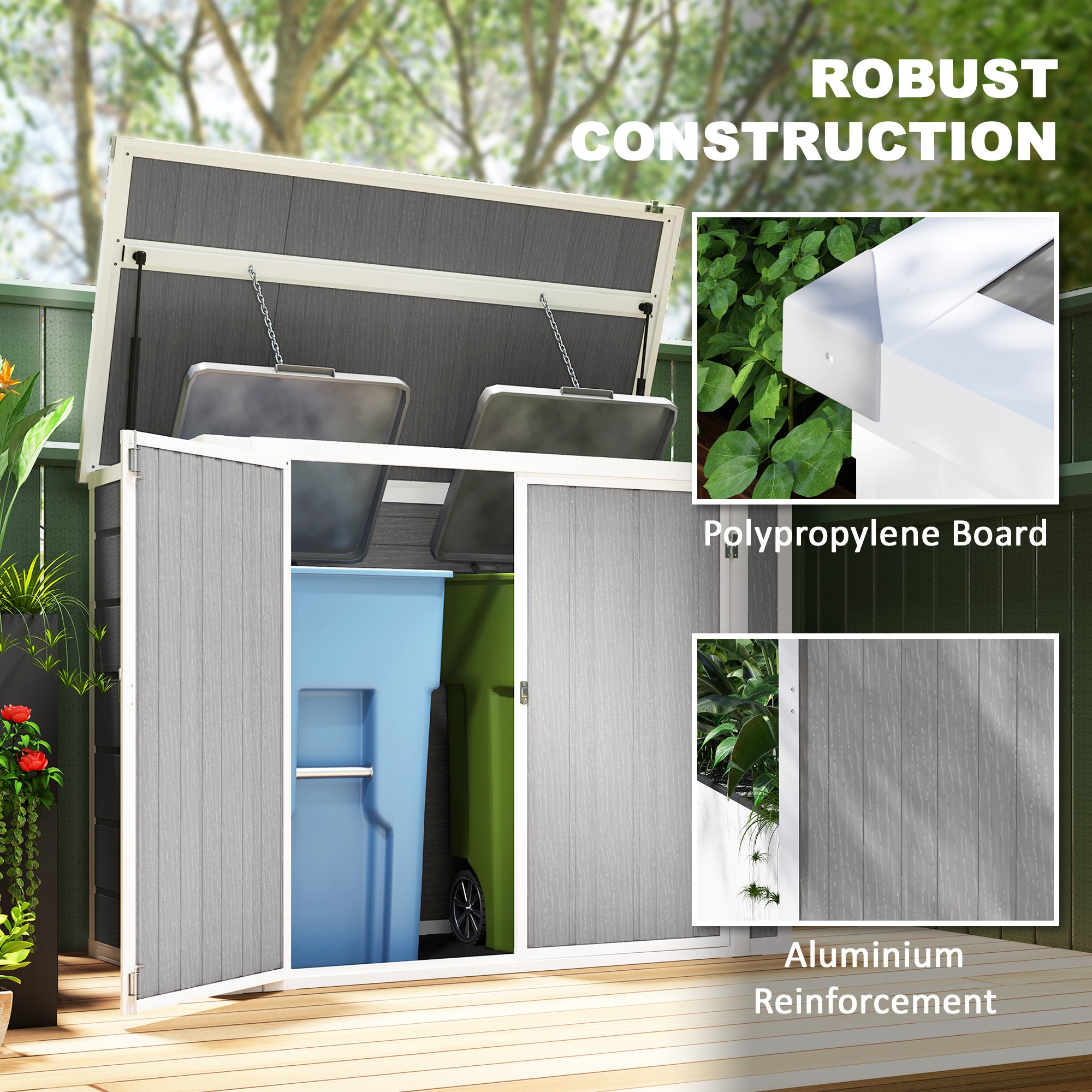 4.7 x 2.5FT Outdoor Horizontal Storage Shed, Lockable Trash Can Storage with Chain Lid, Gray