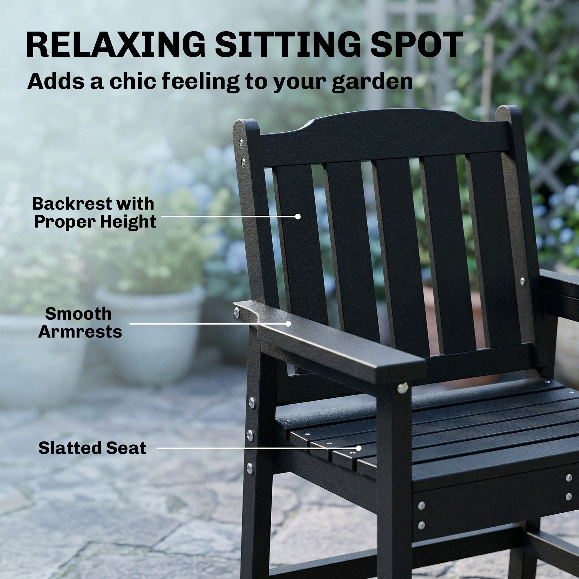 All-Weather Patio Chair, HDPE Patio Dining Chair, Heavy Duty Wood-Like Outdoor Furniture for Garden, Backyard, Deck, Porch, Lawn