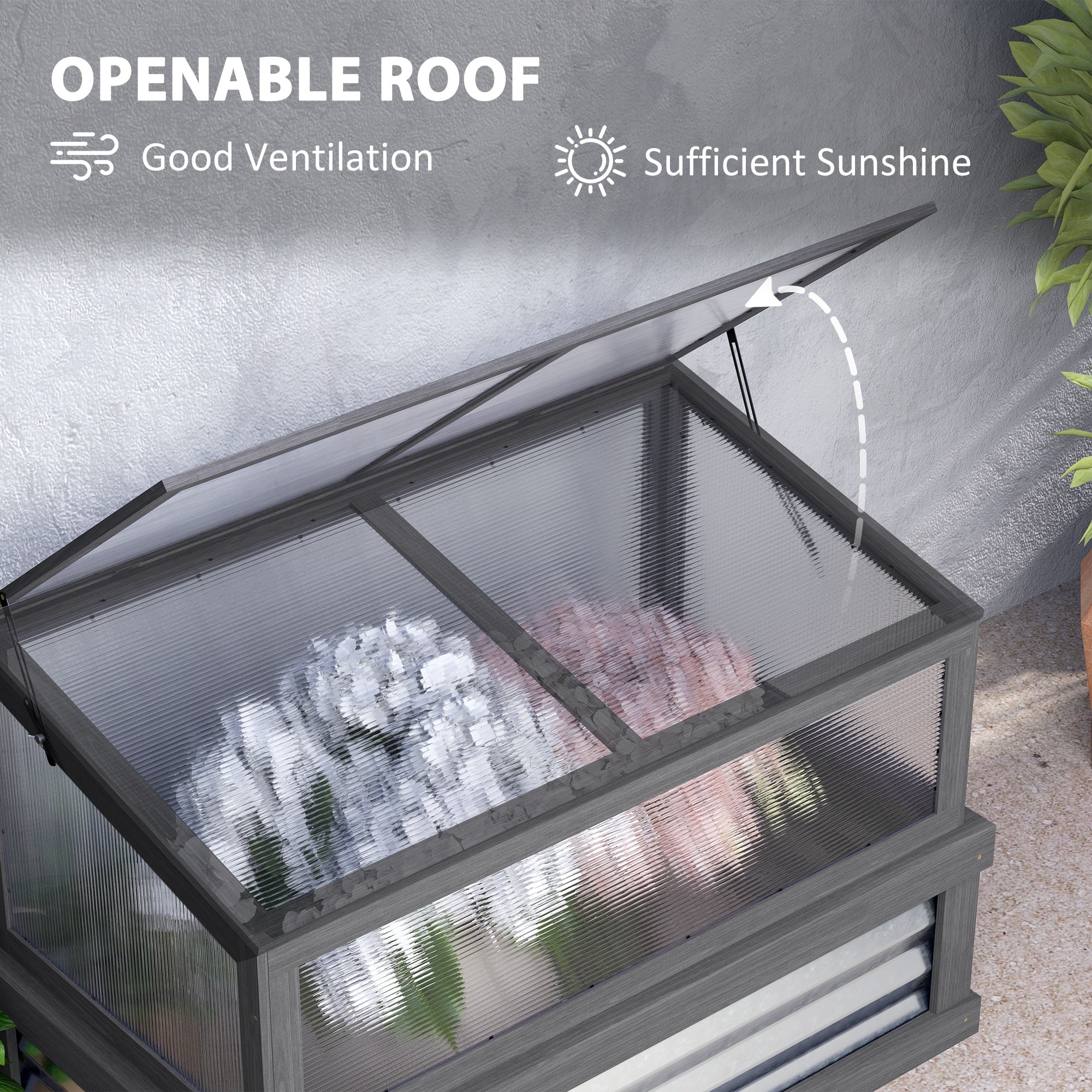Raised Garden Flower Bed Kit with Lean-to Greenhouse, Wooden Cold Frame Planter, 41" x 22.5" x 28.25"