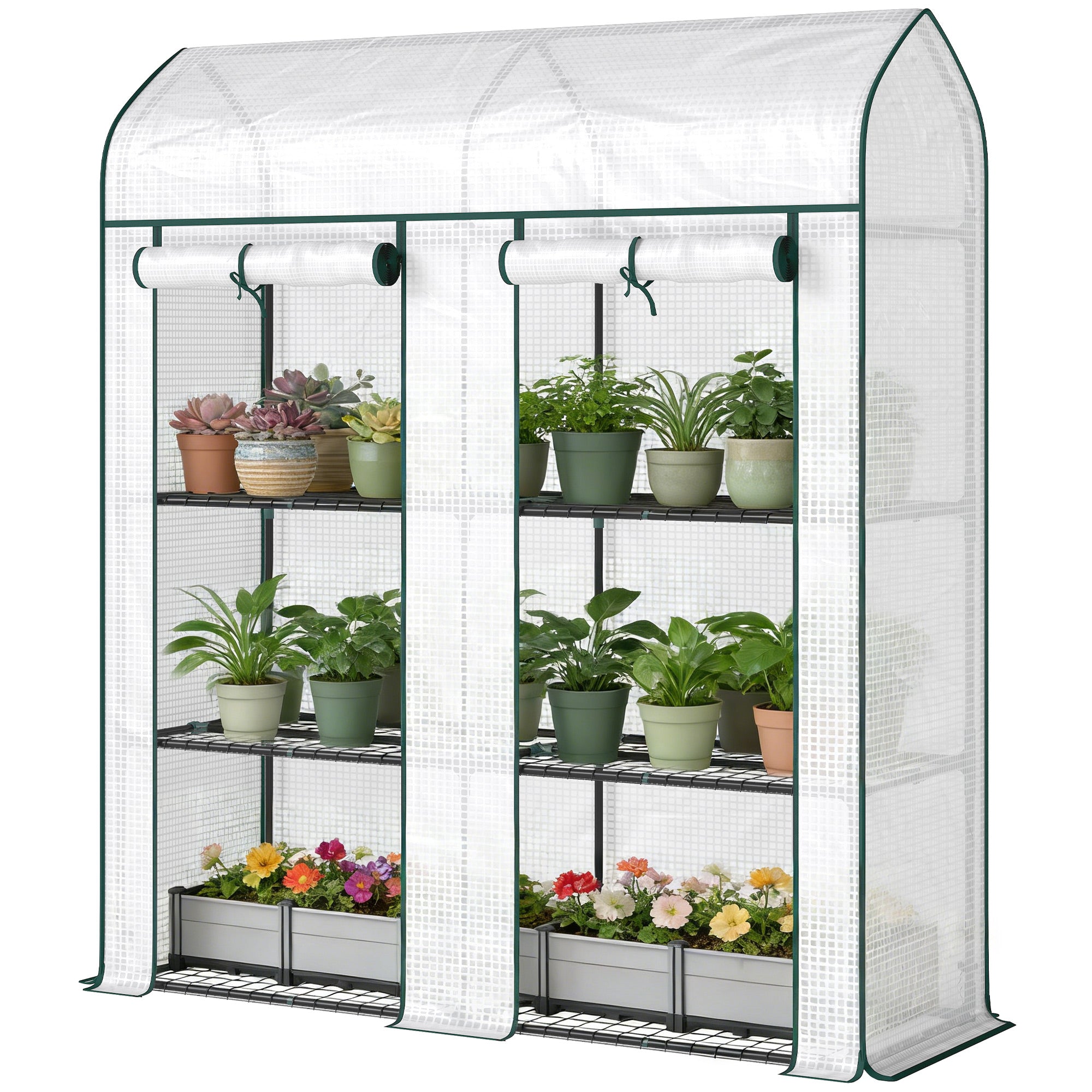 3 Tier Mini Greenhouse, Small Portable Greenhouse with 2 Roll-up Doors, 56.3" x 18.1" x 65"