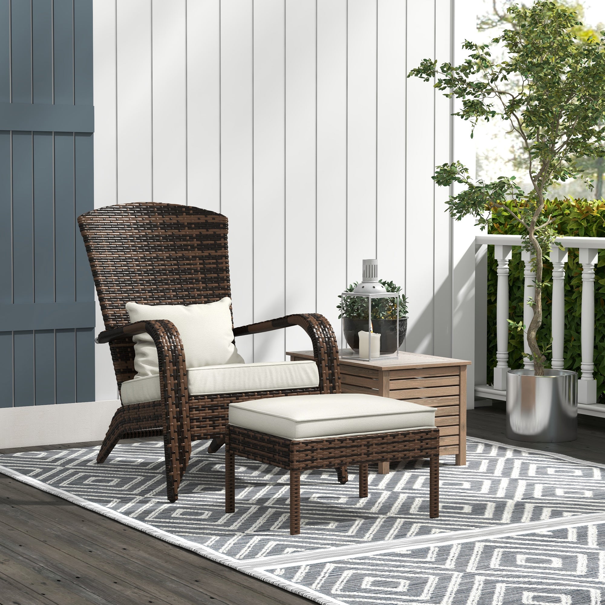 Wicker Adirondack Chair Fire Pit Chair w/ Ottoman & Cushions