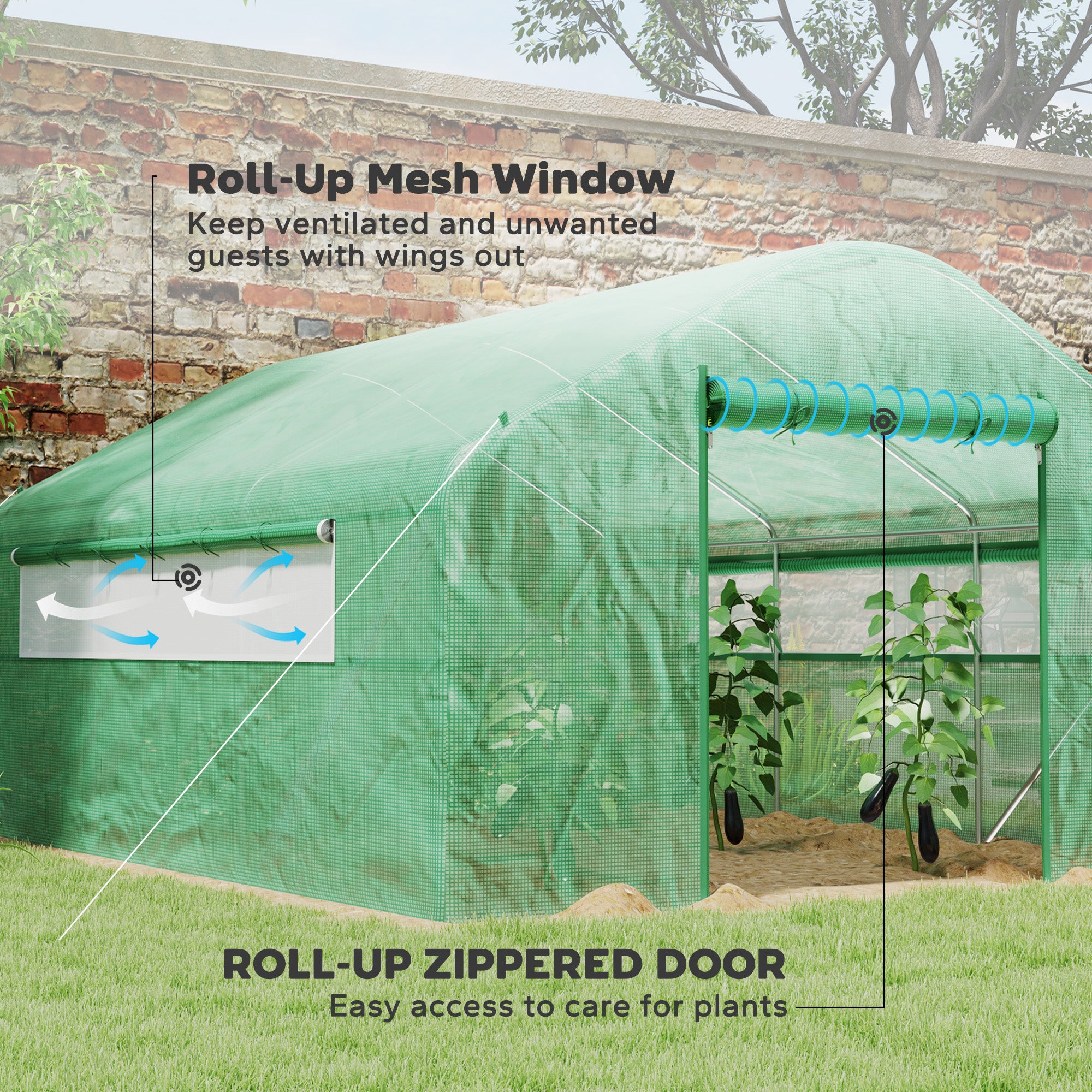 13' x 10' x 6.5' Tunnel Greenhouse Hoop House with Upgraded Galvanized Steel Frame and Large Windows