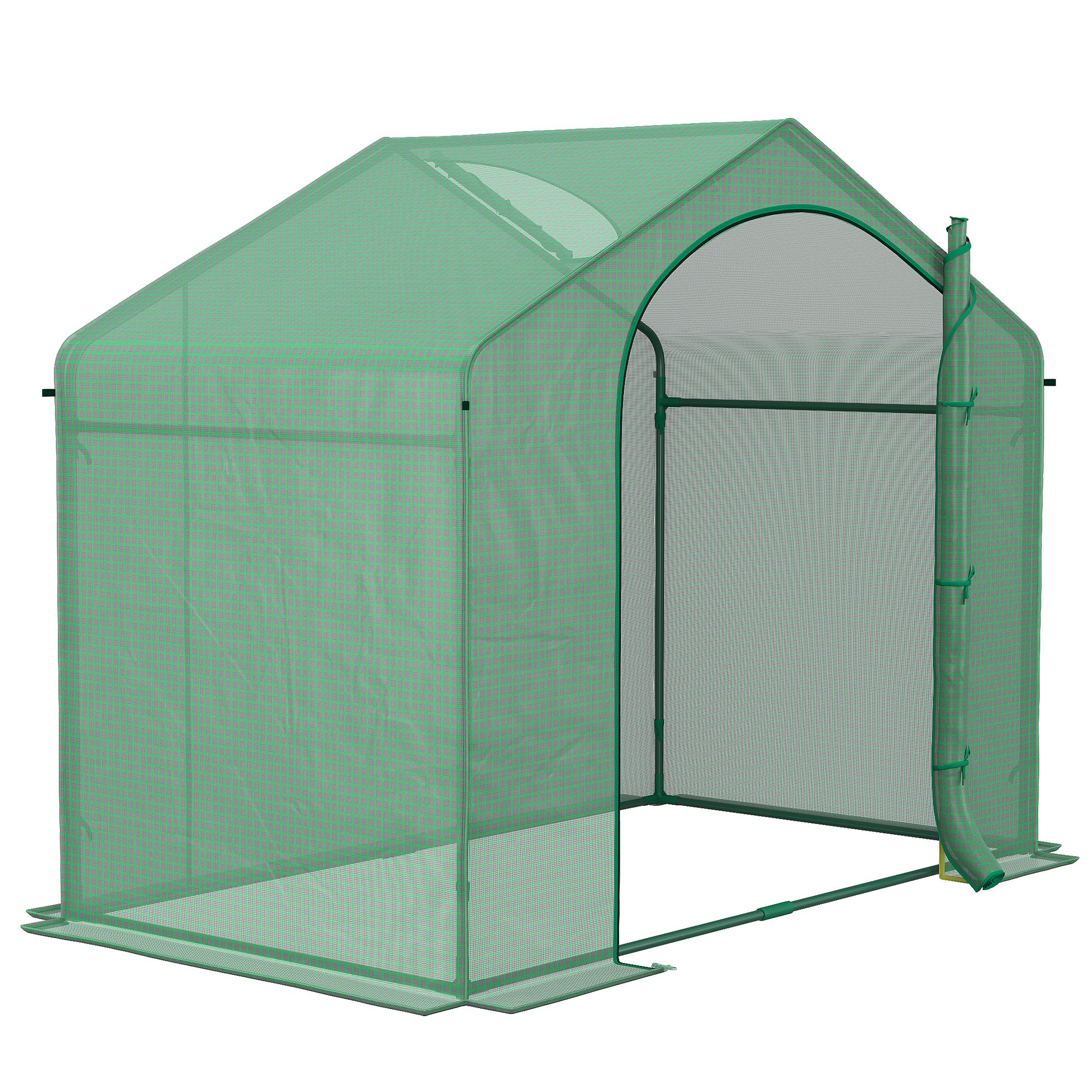 6' x 3' x 5' Portable Walk-in Greenhouse, PE Cover, Steel Frame Garden Hot House, Zipper Door, Top Vent for Flowers, Vegetables, Saplings, Tropical Plants, Green