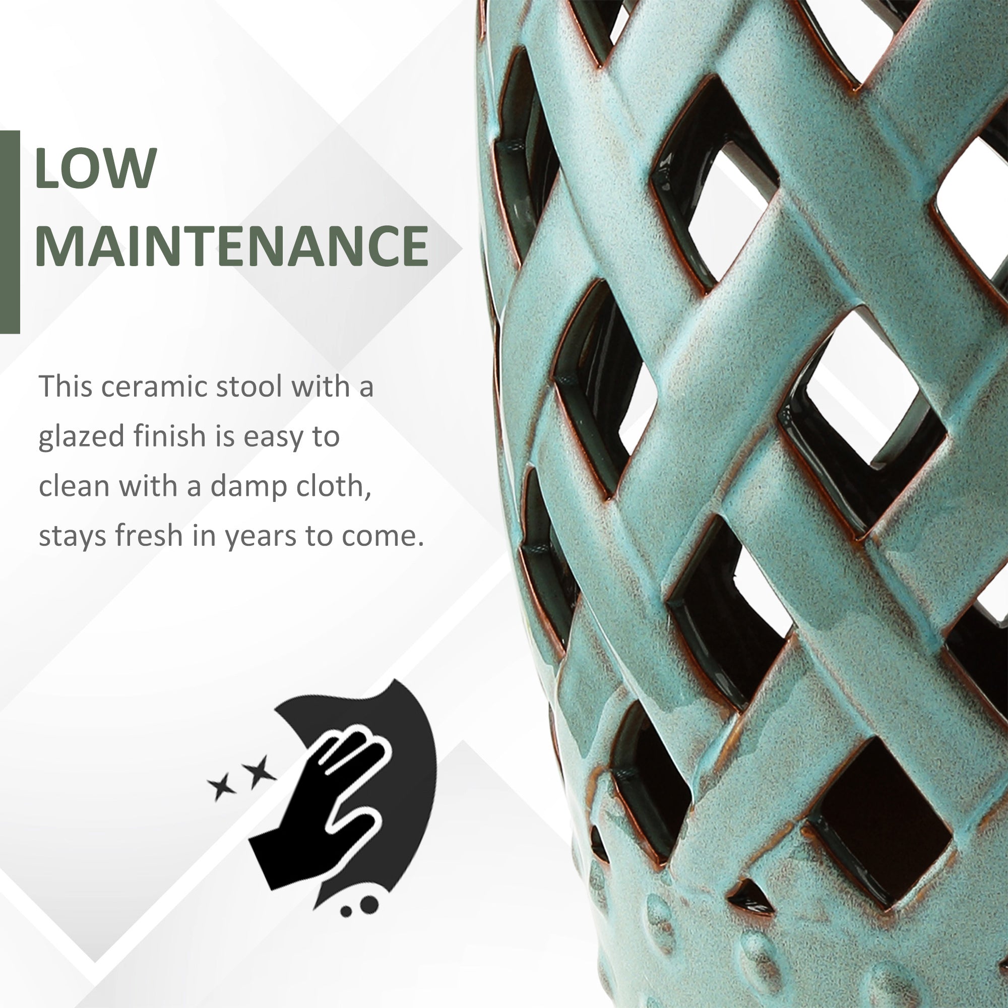 13" x 18" Ceramic Garden Stool with Woven Lattice Design & Glazed Strong Materials Decorative Outdoor Stool