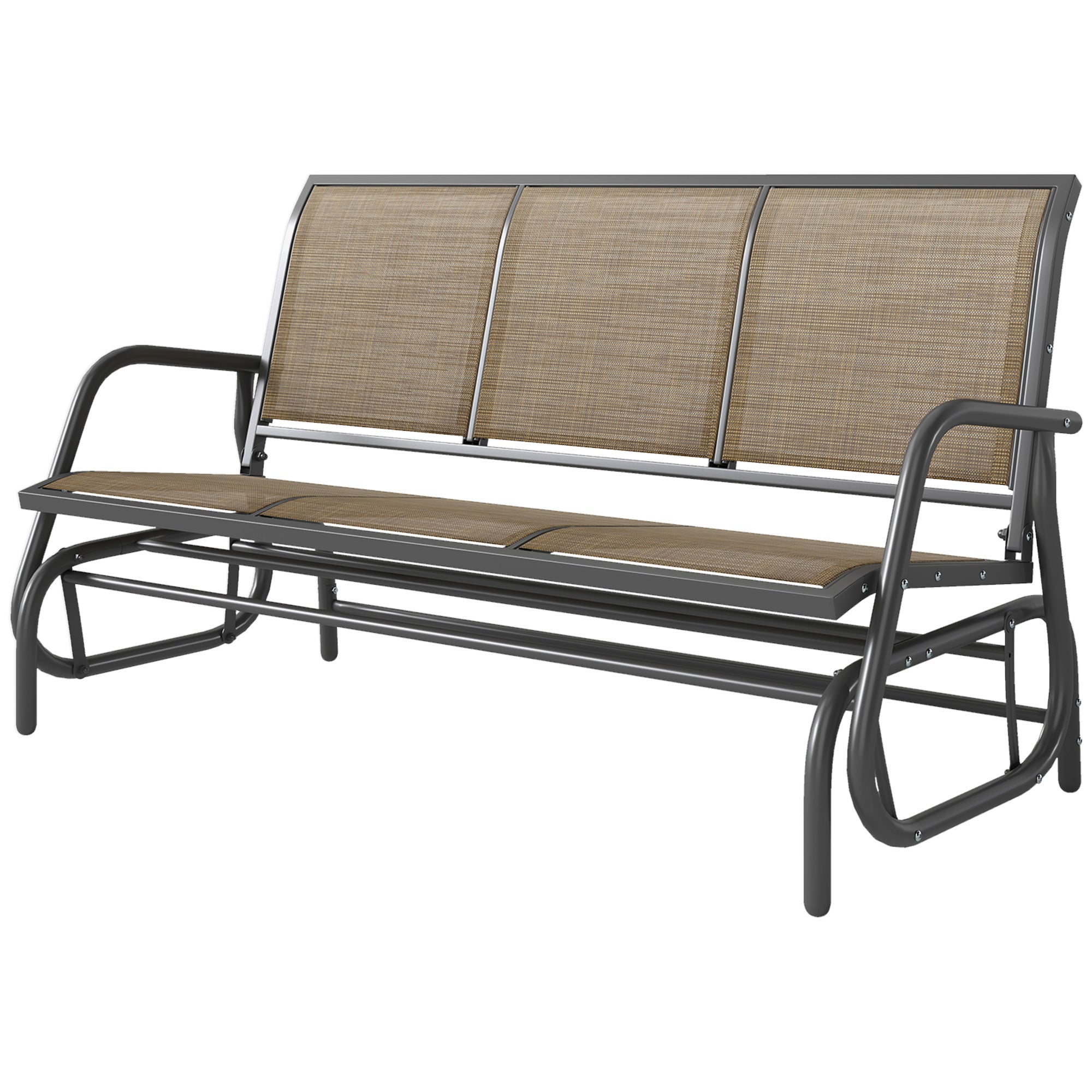 3-Person Outdoor Patio Glider Bench, Porch Glider Swing with 3 Seats, Breathable Mesh Fabric, Metal Frame