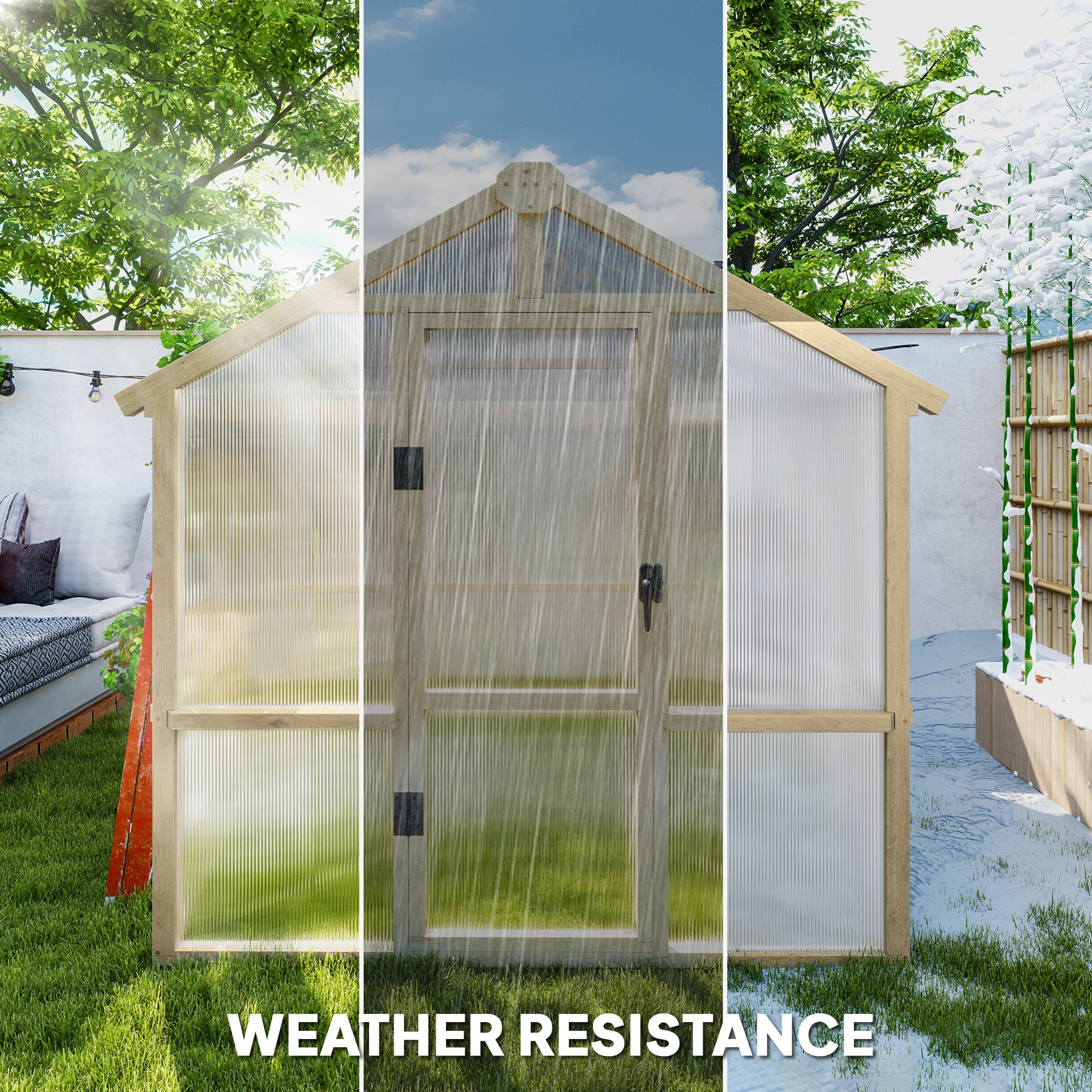 6.6 x 8 ft. Polycarbonate Greenhouse Wooden Walk-in Greenhouse Kit with Thickened Panels, Roof Vent, and Lockable Door