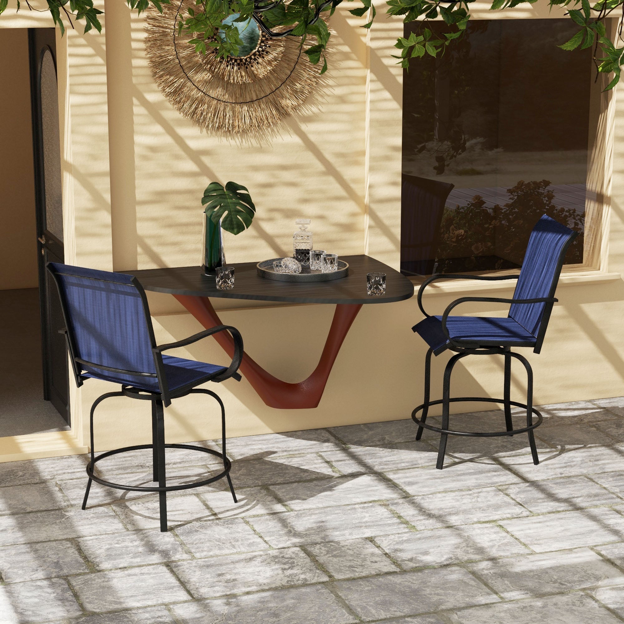 Outdoor Bar Stools Set of 2, 360° Swivel Bar Height Chairs, 26.75" x 29.5" x 48.5"