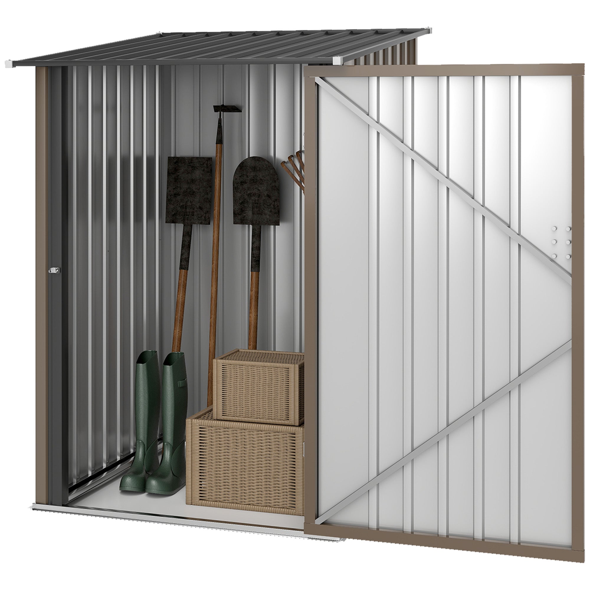 Outdoor 3.3' x 3.4' Lean-to Garden Storage Shed, Galvanized Steel Tool House with Lockable Door for Patio