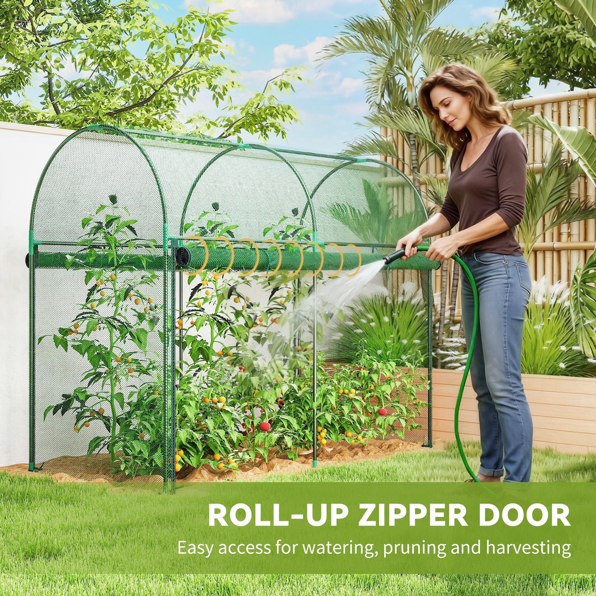 Crop Cage, 6' x 3' x 5' Large Plant Protection Tent with Zippered Door, Outdoor Garden Cage