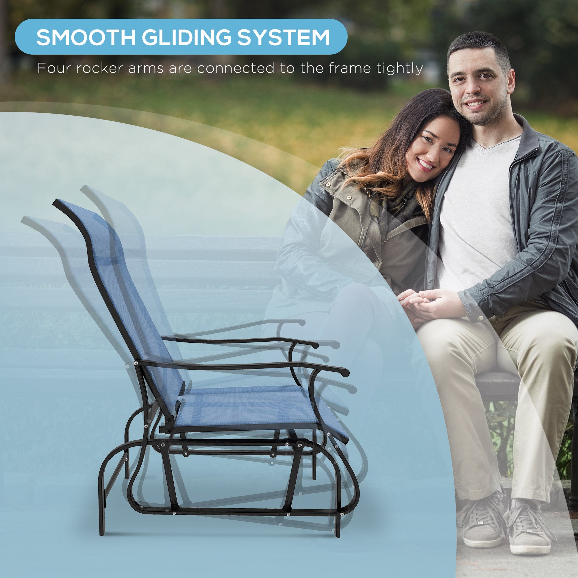 3-Piece Outdoor Gliders Set Bistro Set with Steel Frame, Tempered Glass Top Table for Patio, Garden