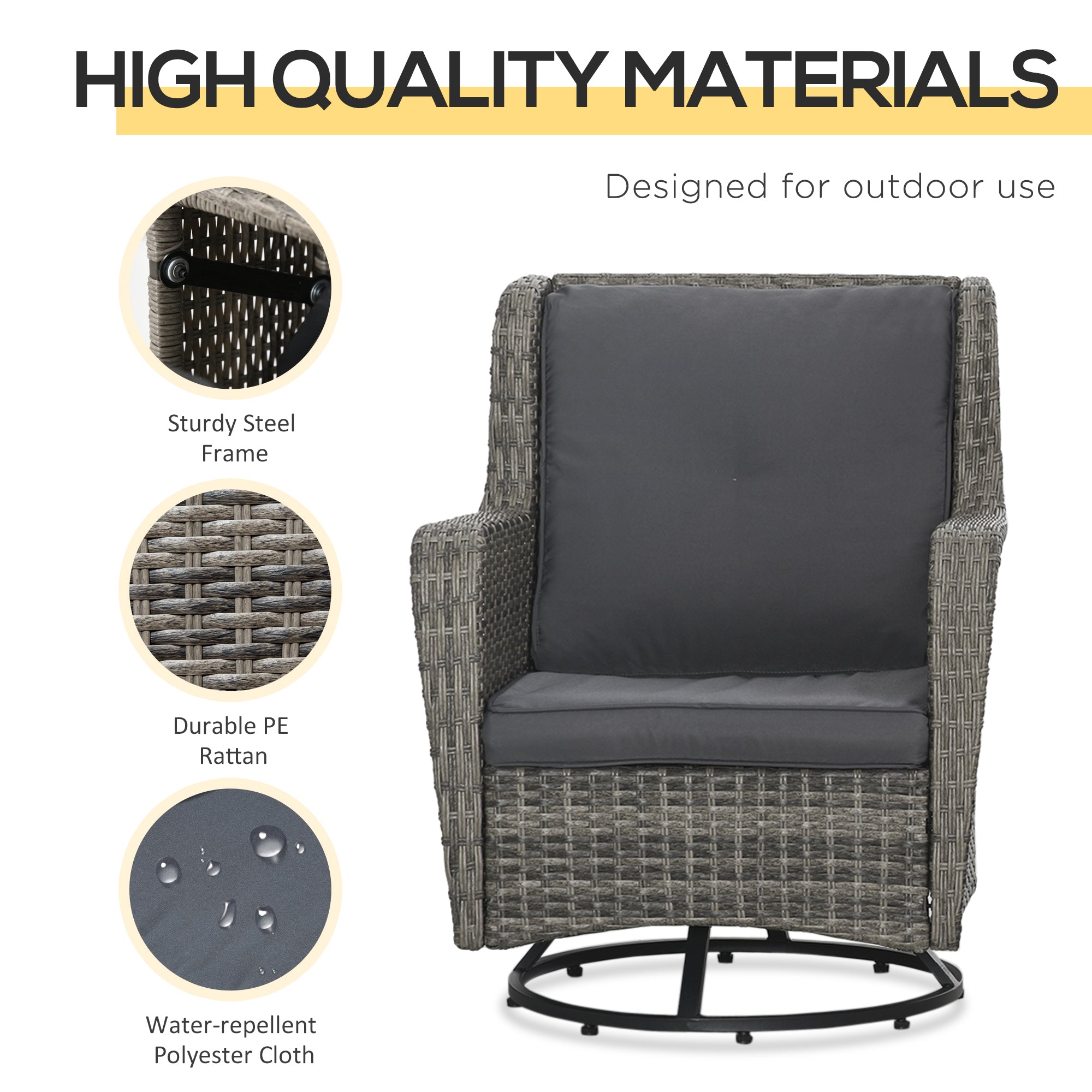 Patio Bistro Set, Porch Furniture with 360° Rotation & Rocking Function, 28.25"x30.75"x36.25"