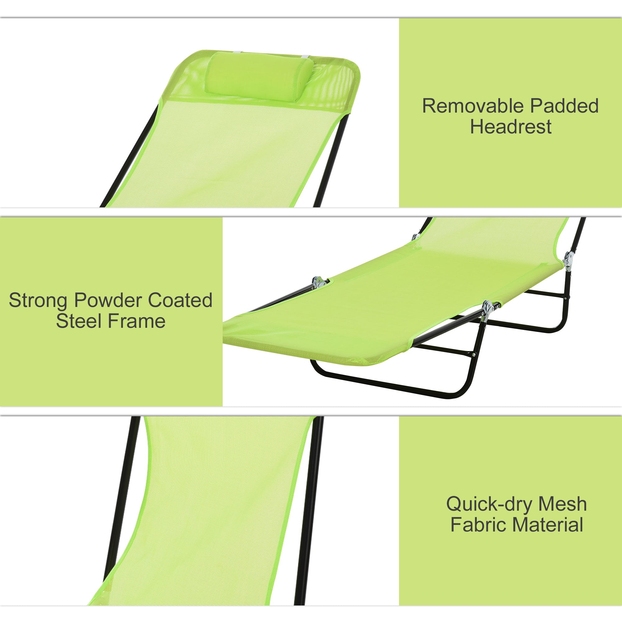 Folding Chaise Lounge Chair, Pool Sun Tanning Chair, Outdoor Lounge Chair with Reclining Back, Breathable Mesh Seat, Headrest for Beach, Yard, Patio