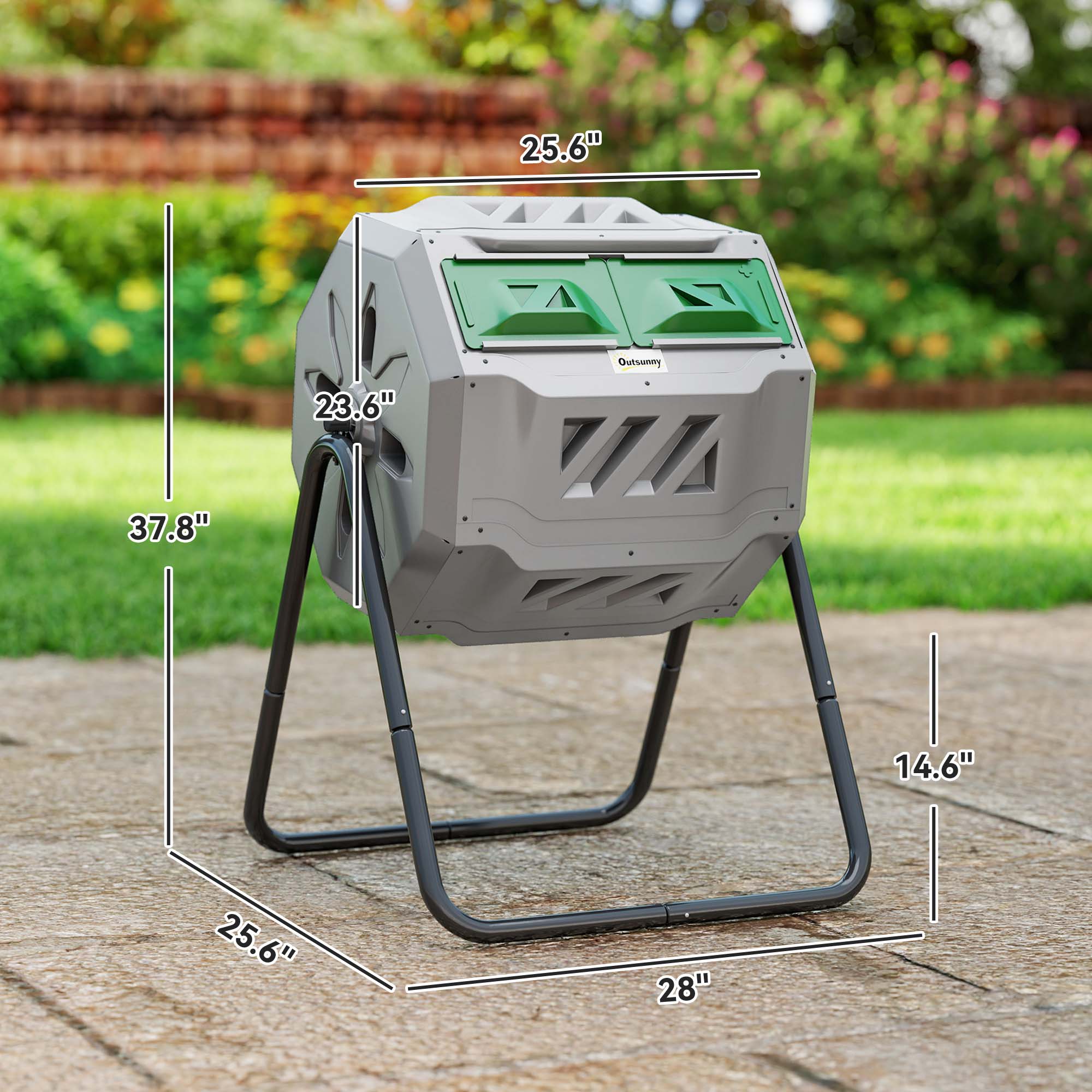 Tumbling Compost Bin Outdoor 360° Dual Chamber Rotating Composter 43 Gallon
