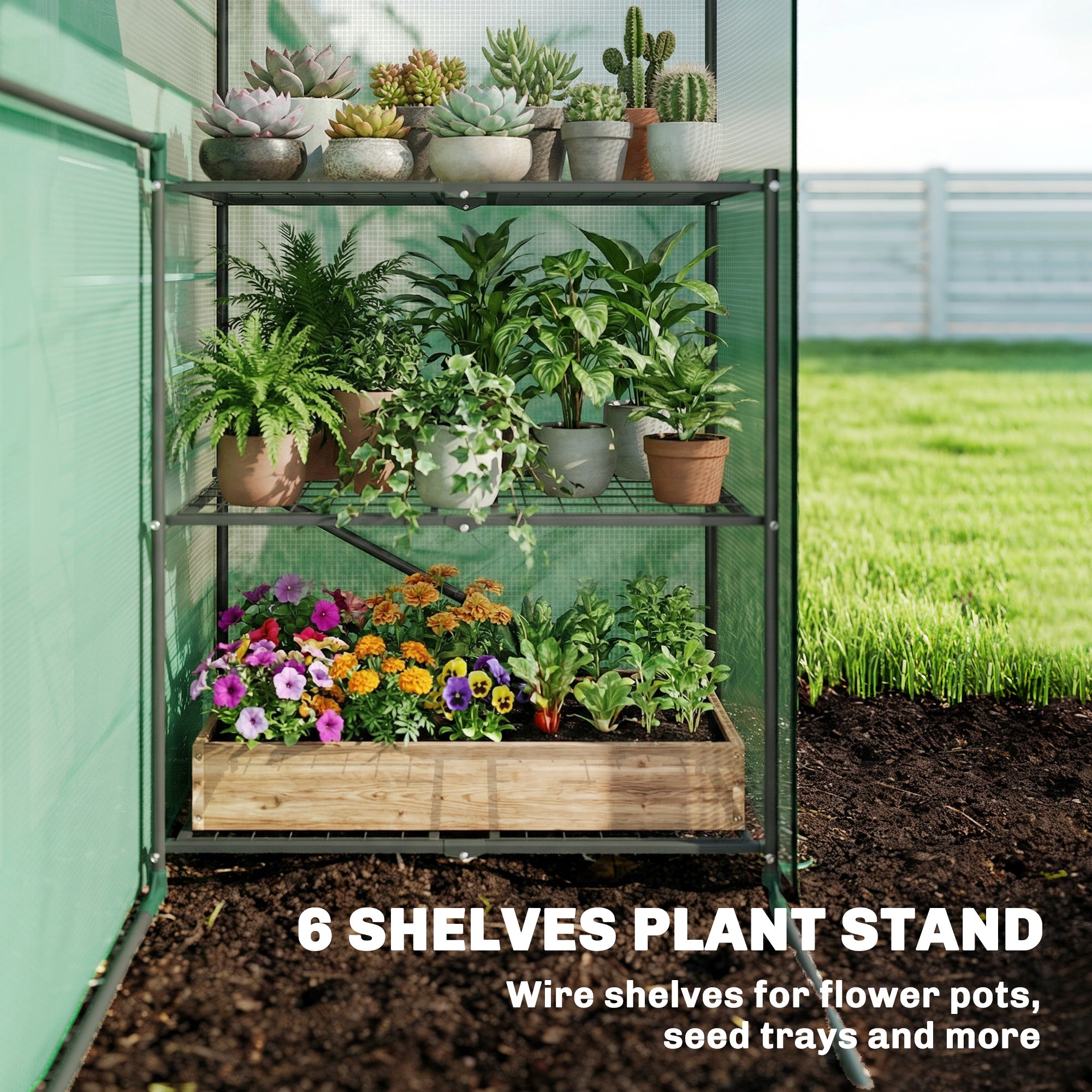 Greenhouse for Outdoors, Portable Greenhouse with 6 Shelves, UV-Resistant PE Cover, Roll-Up Door