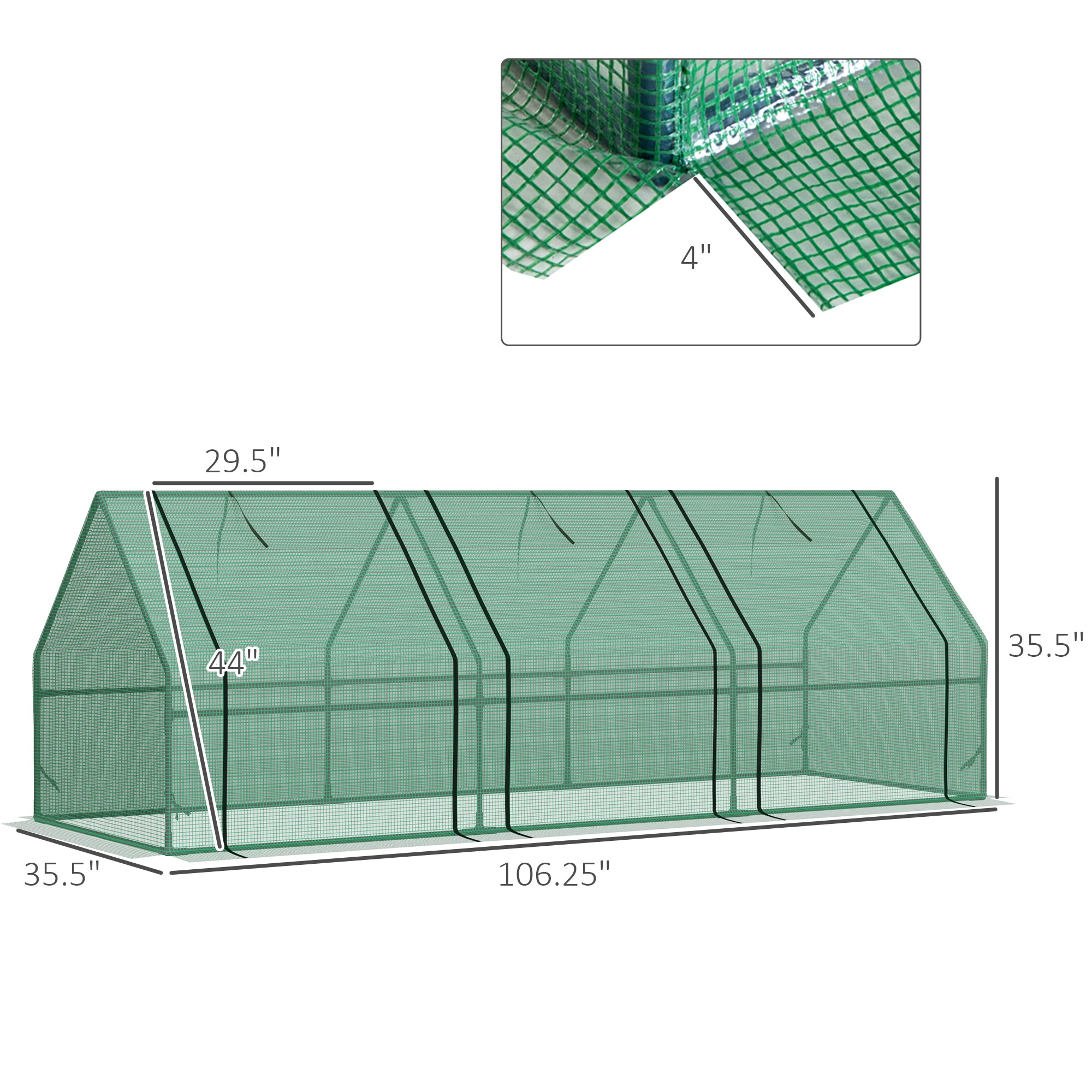 9' x 3' x 3' Portable Mini Greenhouse Outdoor Garden with Large Zipper Doors and Water/UV PE Cover, Green