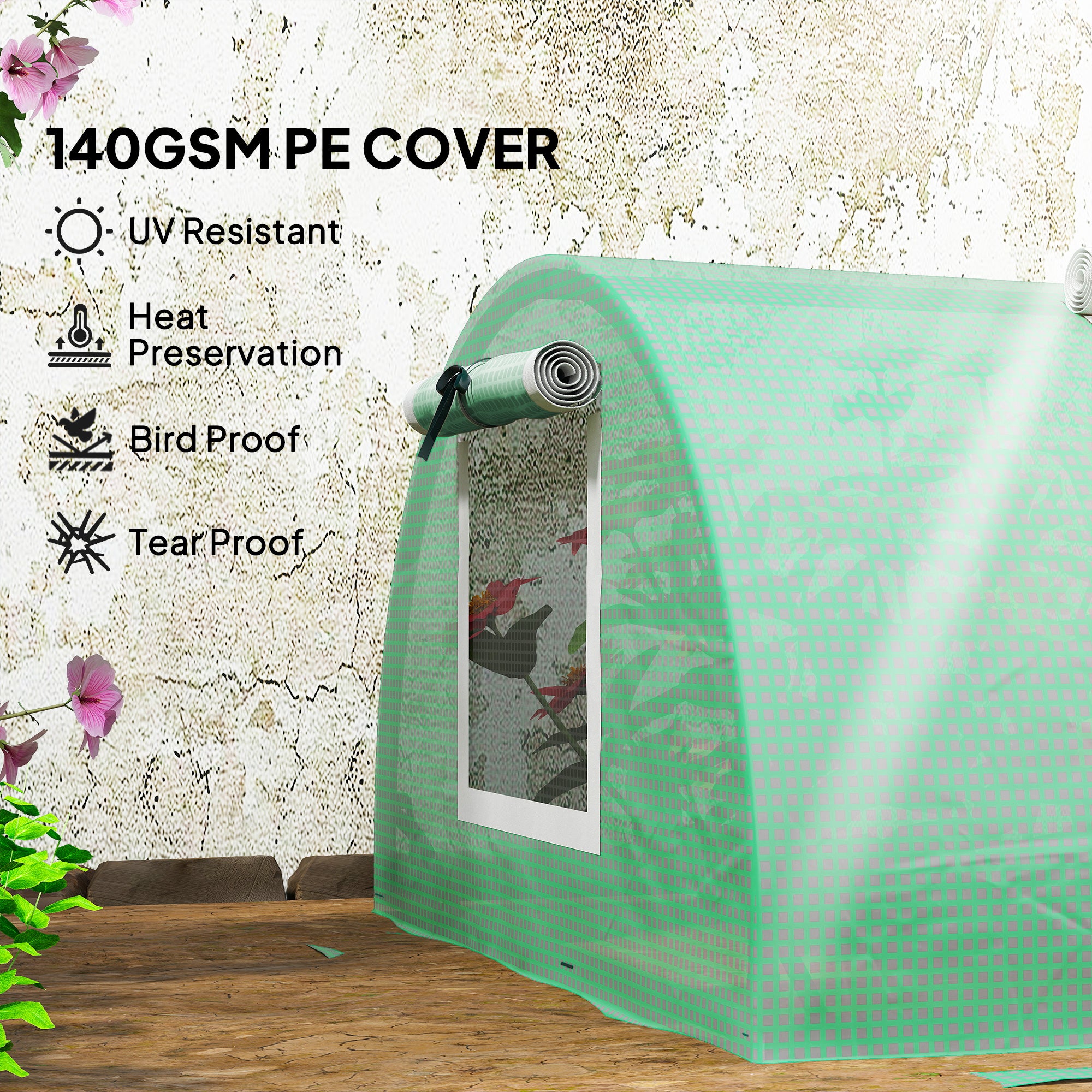 Mini Greenhouse with 5 Mesh Windows, Portable Plant Hot House with PE Cover and Steel Frame, 10' x 3' x 2' , Green