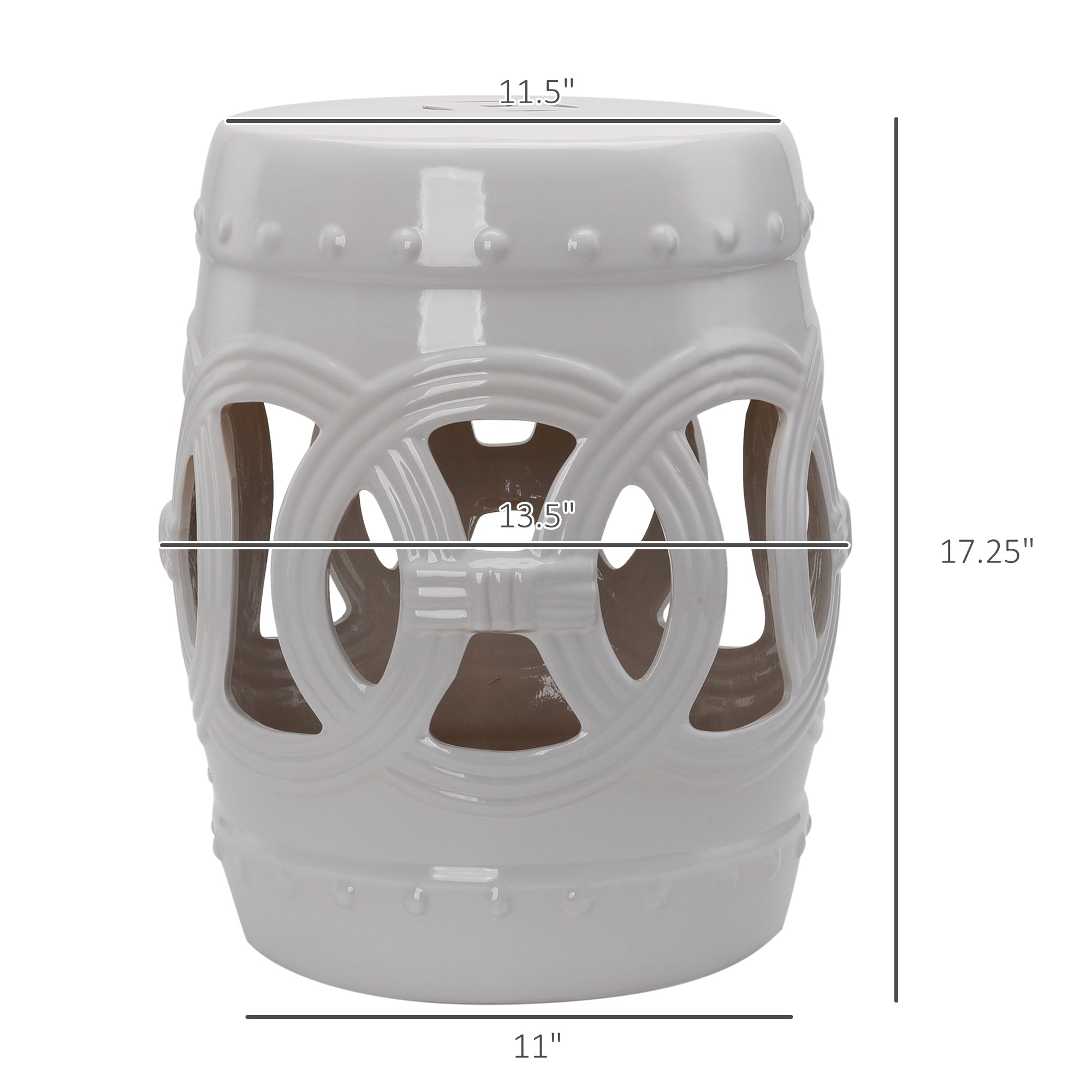14" x 17" Ceramic Garden Stool with Double-Coin Knotted Ring Design & Strong Glazed Material, Decorative End Table, Home Collection