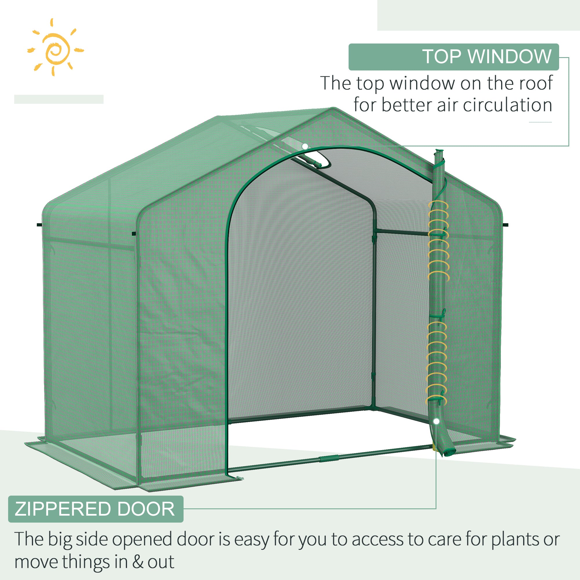 6' x 3' x 5' Portable Walk-in Greenhouse, PE Cover, Steel Frame Garden Hot House, Zipper Door, Top Vent for Flowers, Vegetables, Saplings, Tropical Plants, Green