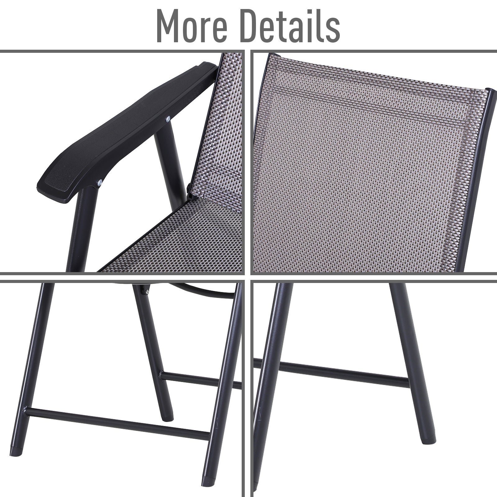 Set of 4 Outdoor Folding Chairs, Stackable Patio Dining Chairs with Armrests, Metal Frame