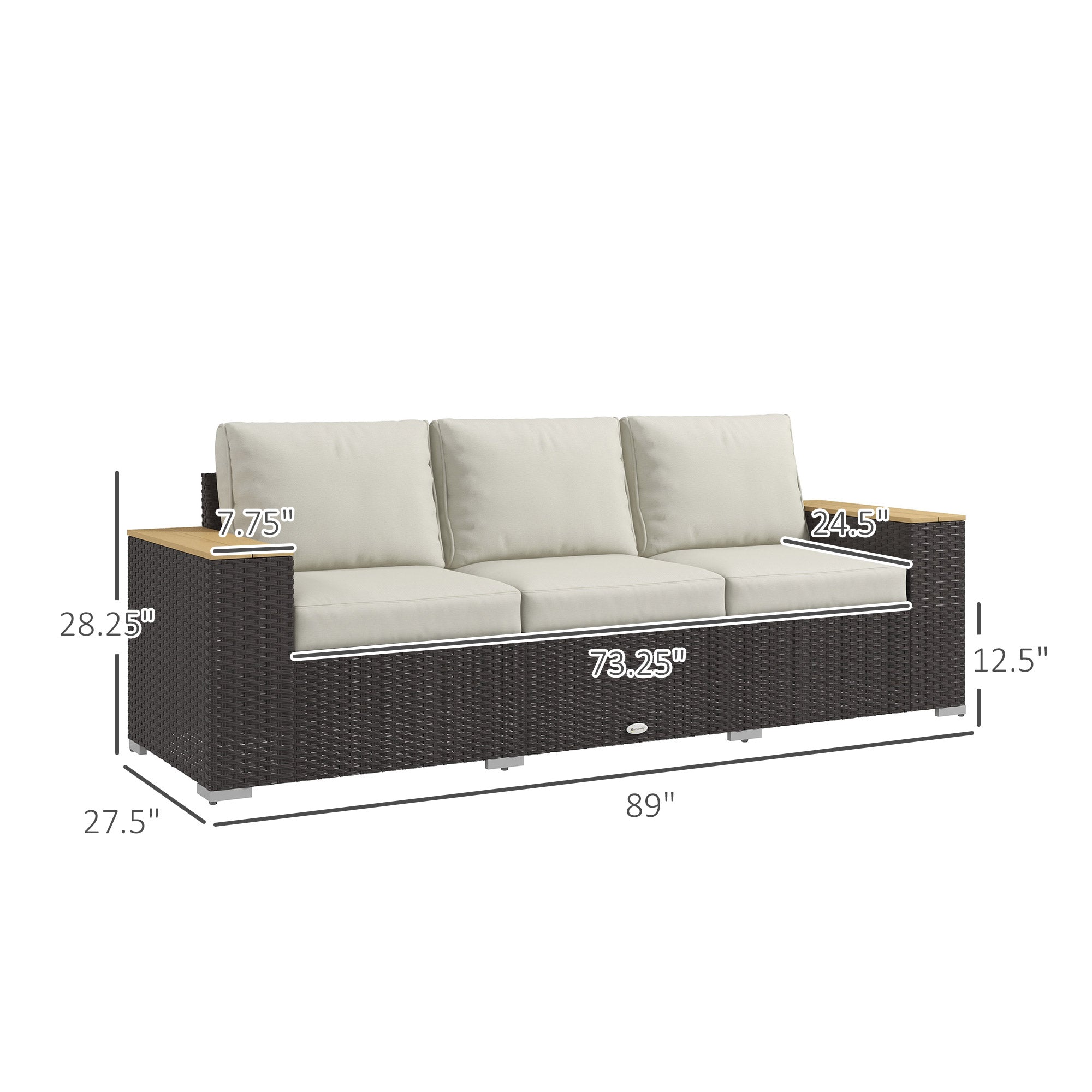 3-Seat Outdoor Patio Sofa, PE Wicker Outdoor Couch with Extra Wide Deep Seat, Wide Armrests 4" Cushions