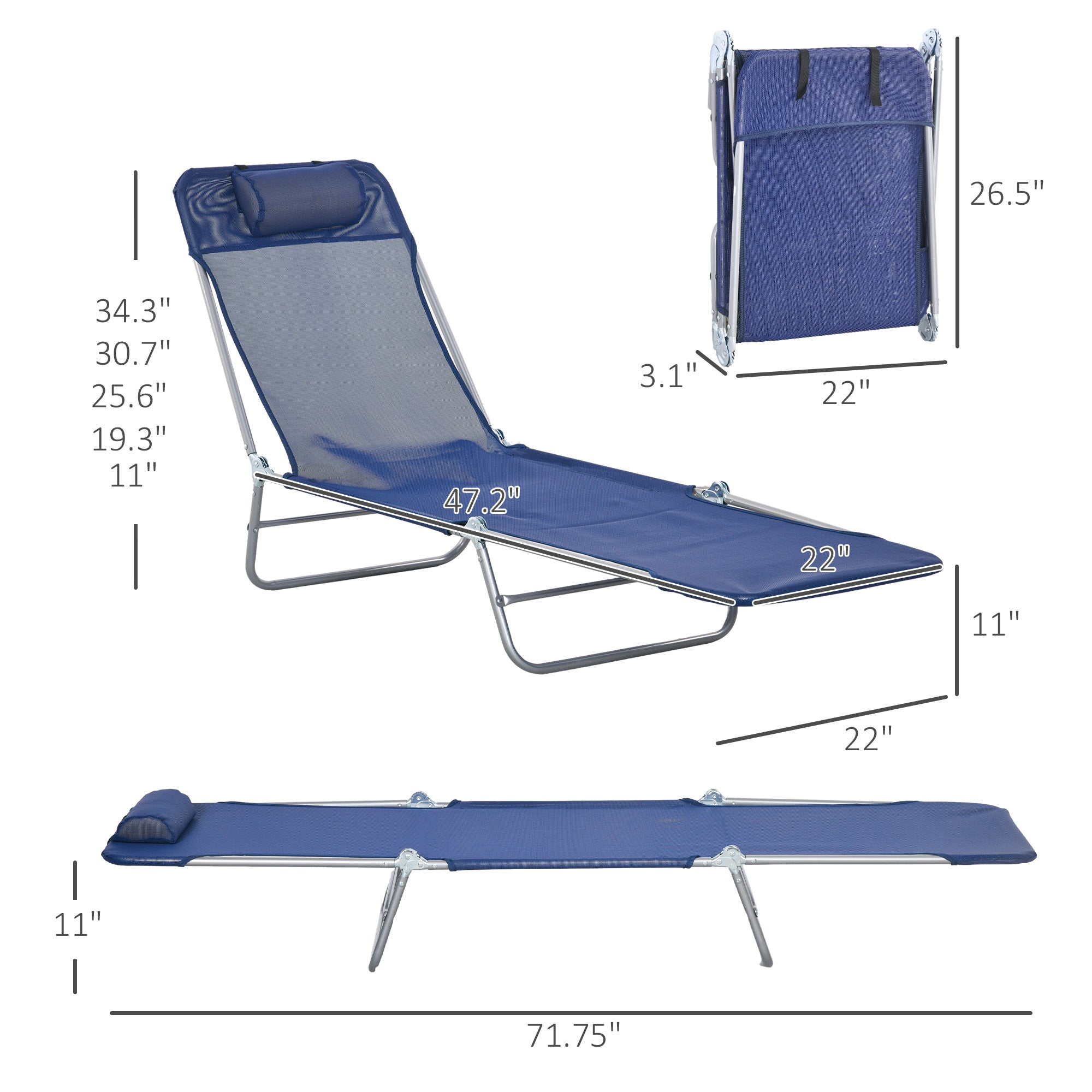 2 Piece Folding Chaise Lounge Chairs, Pool Sun Tanning Chairs with Reclining Back, Breathable Mesh Seat