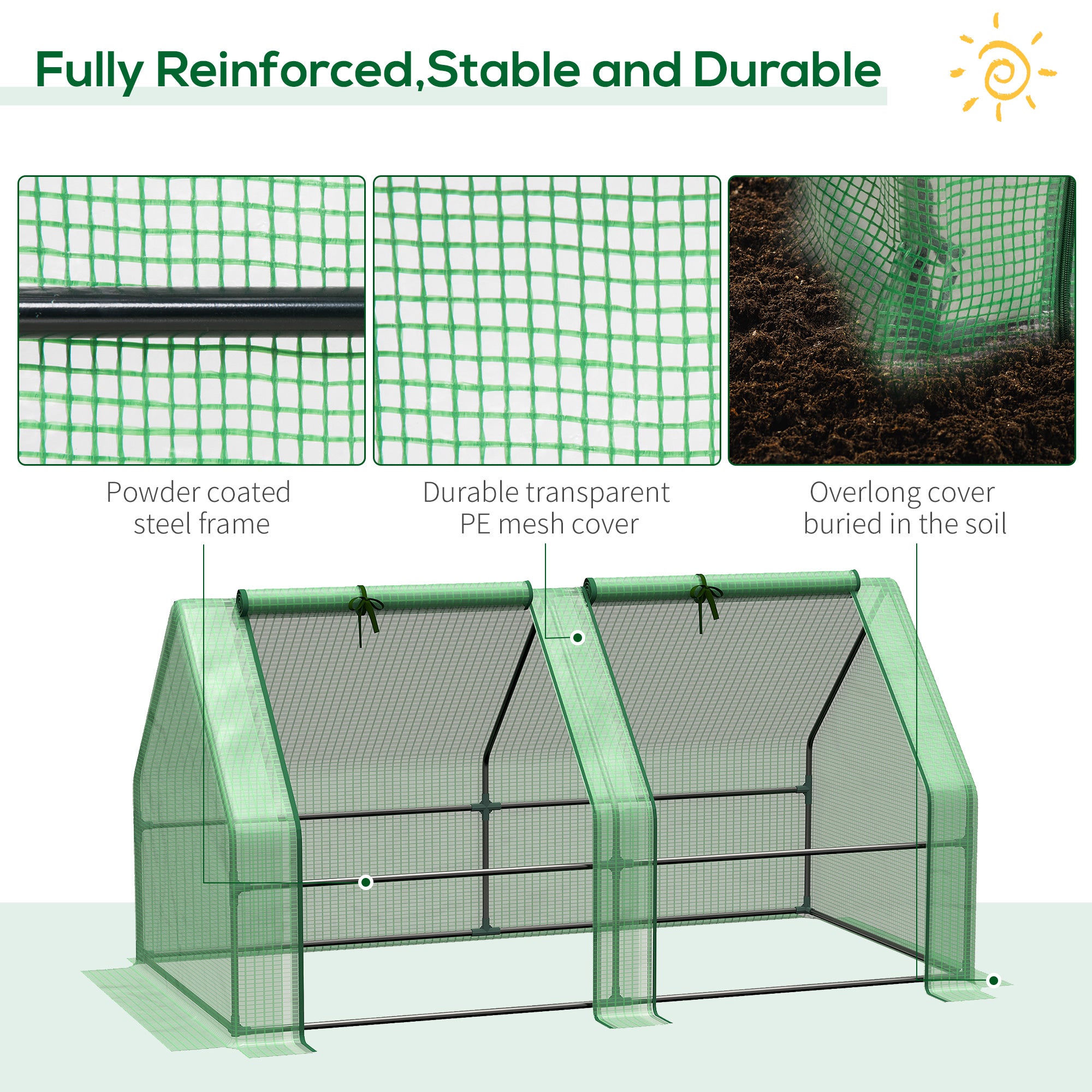 6' x 3' x 3' Mini Greenhouse with Zippered Doors & Roll-up Windows, Portable Plant Hot House with Durable PE Cover, Water Resistant, UV Protected for Outdoor Flowers, Vegetables, Green
