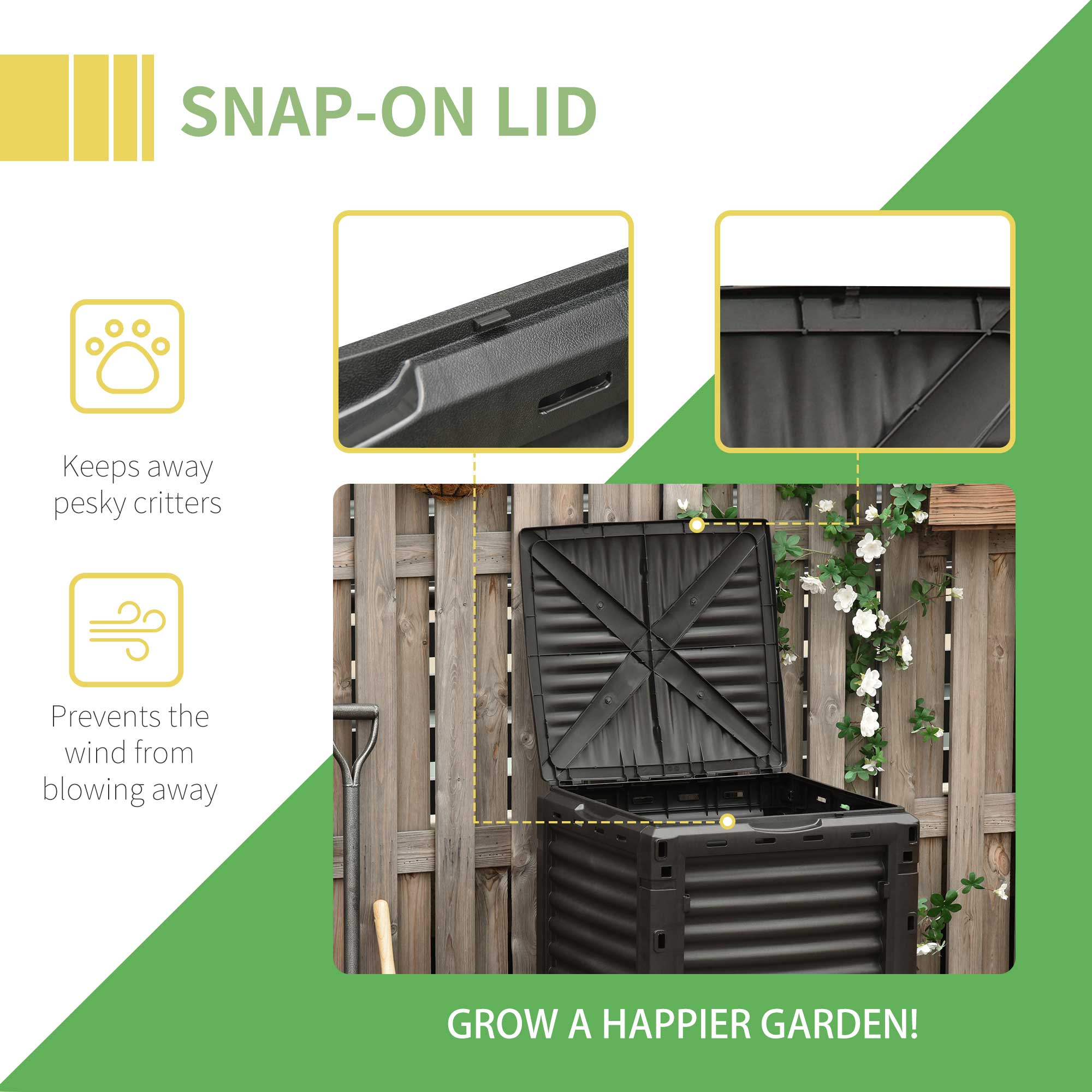 Garden Compost Bin 80 Gallon Outdoor Large Capacity Composter Fast Create Fertile Soil Aerating Box, Easy Assembly