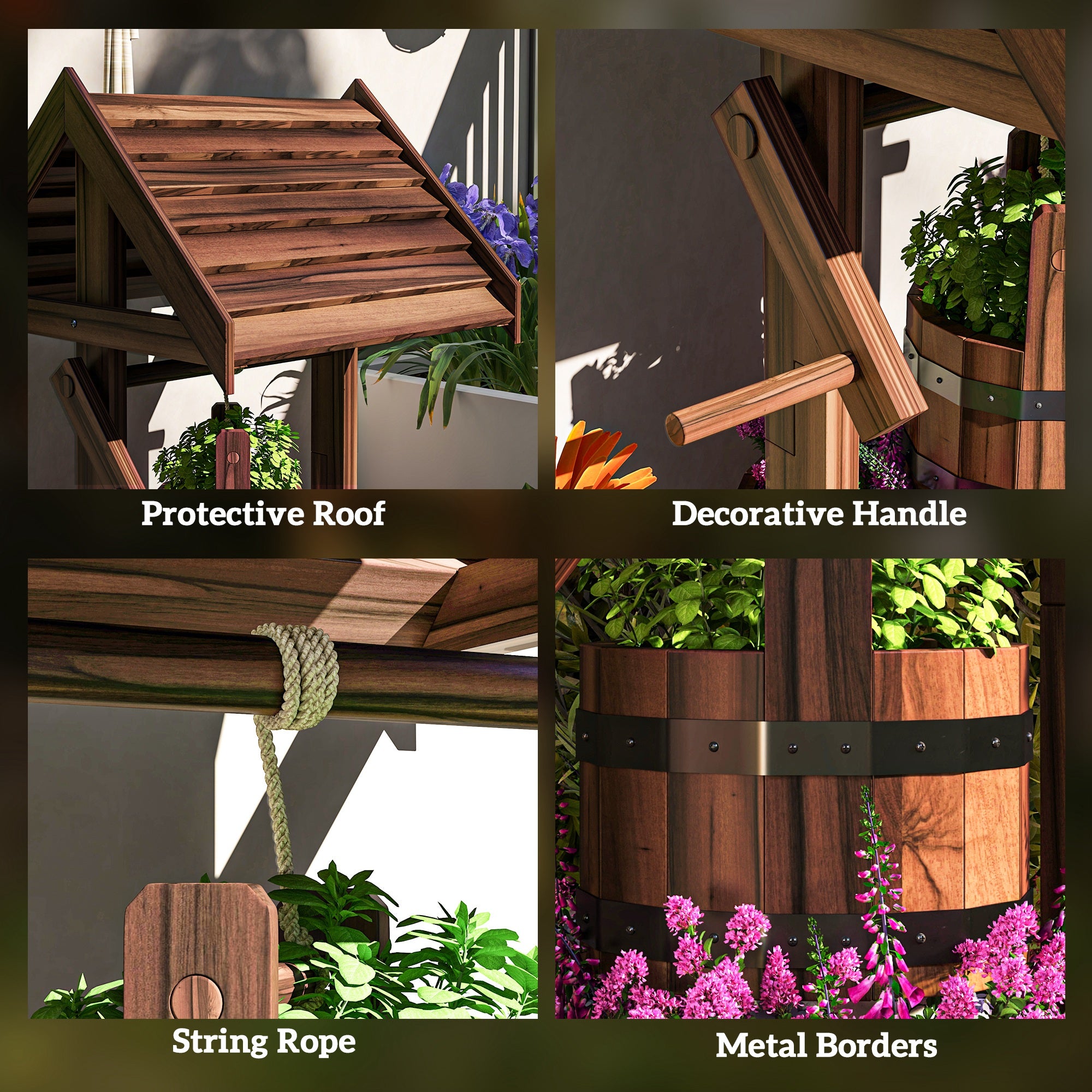 Wood Wishing Well for Outside with Hanging Bucket, Wishing Well Planter with Drain Hole for Garden Patio