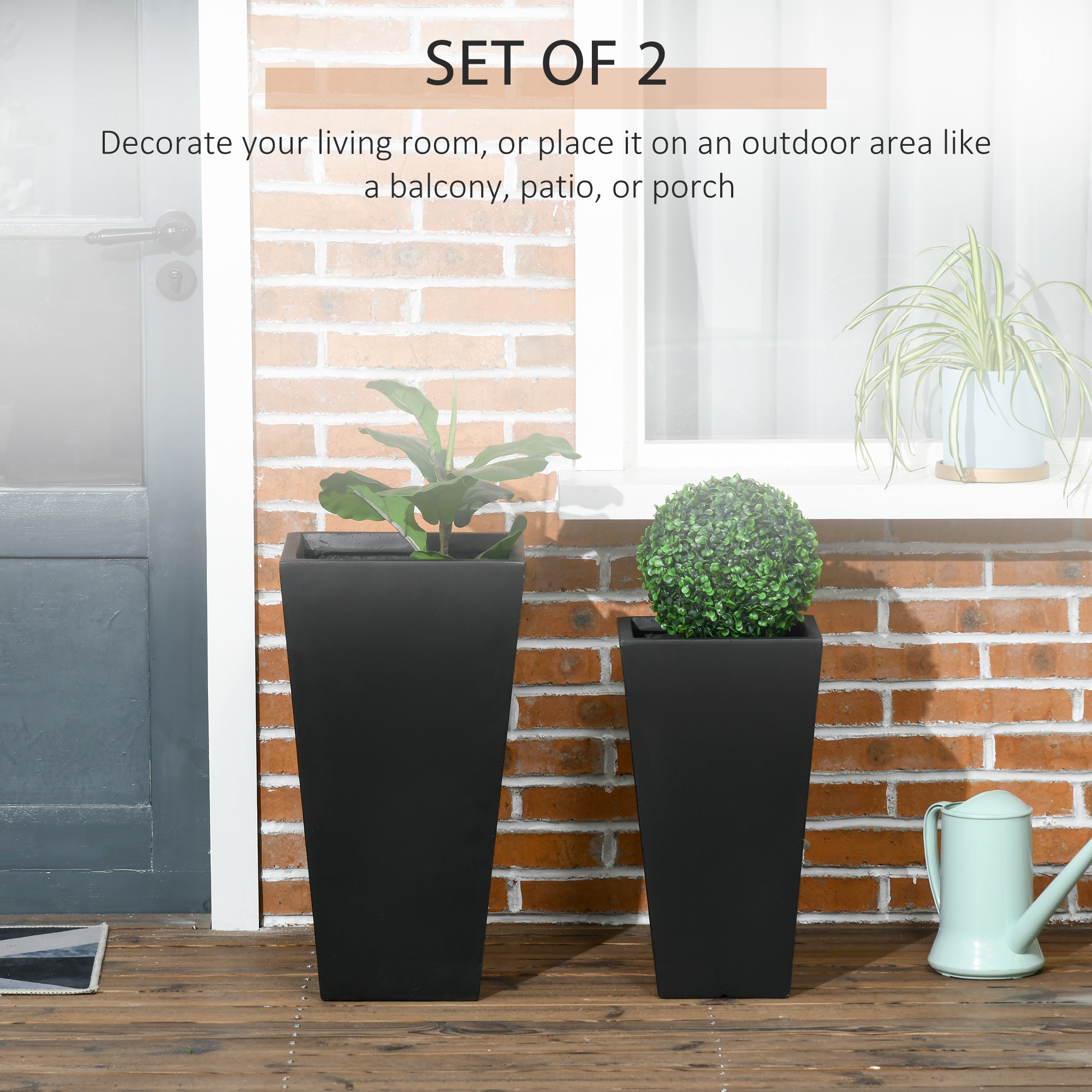 2-Pack Outdoor Planter Set, Flower Pots with Drainage Holes, Durable & Stackable Plant Pot, 22in & 18in, for Porch, Entryway, Patio, Yard, Garden