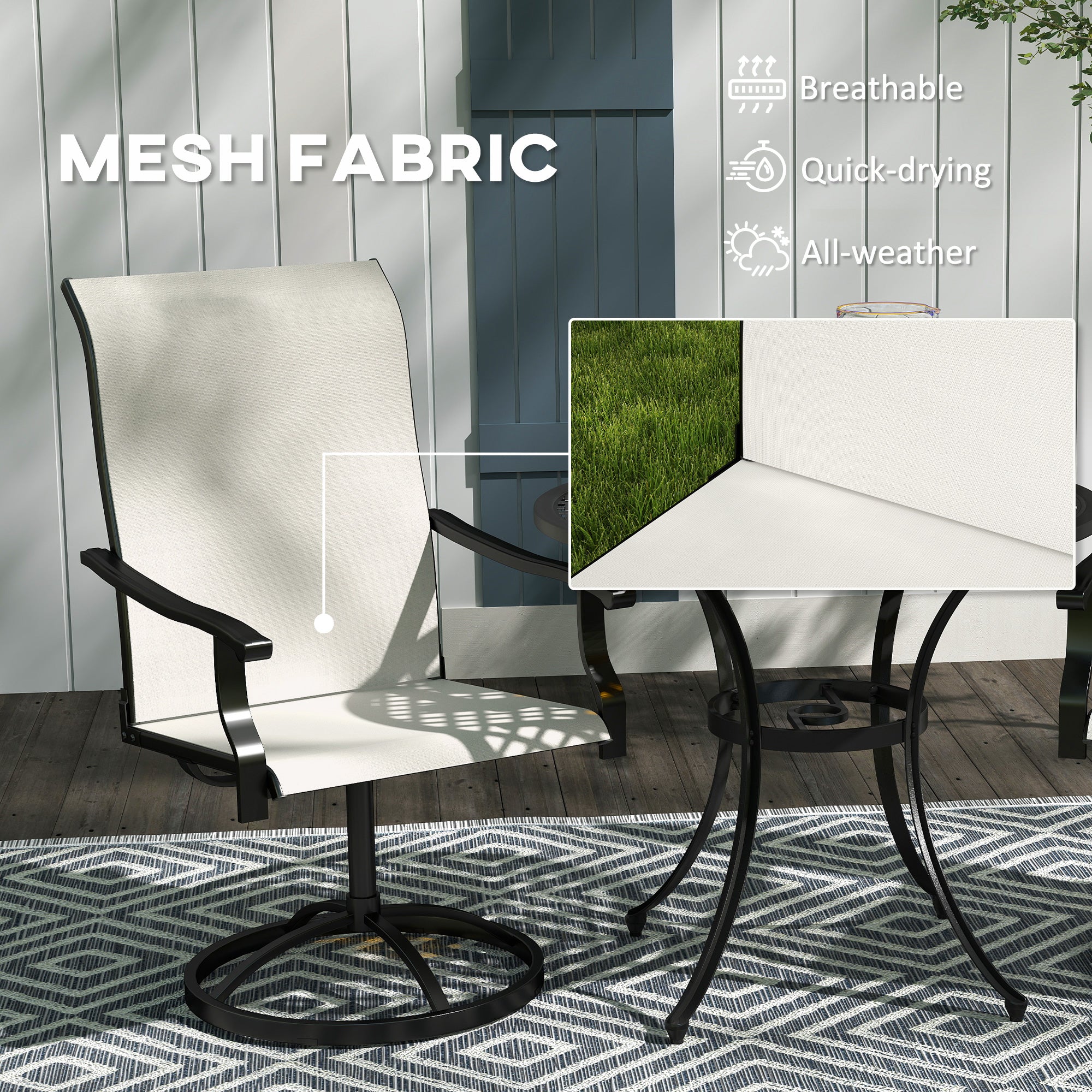 Patio Swivel Chairs Set of 2, High Back Patio Dining Chairs with All-Weather Mesh for Backyard, Lawn, Garden