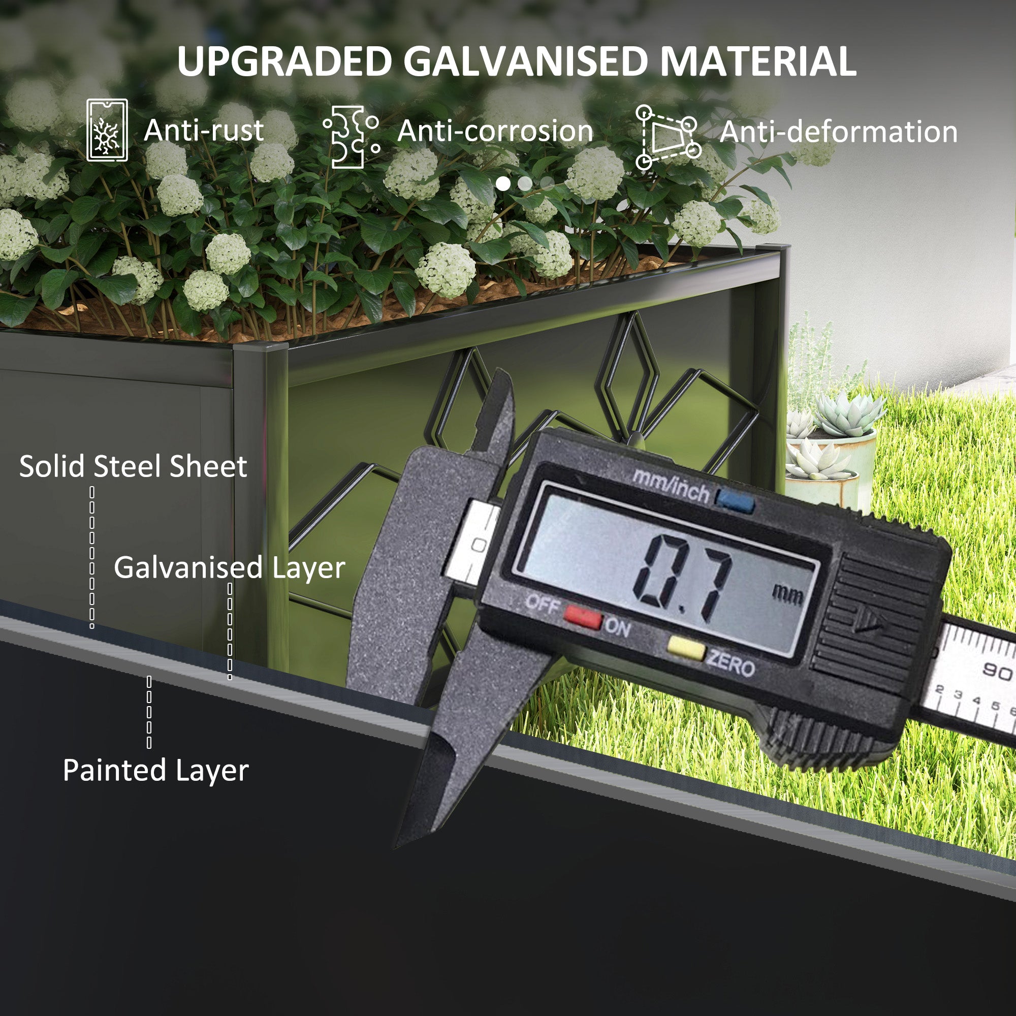 Outdoor Planter Box Galvanized Raised Garden Bed with Trellis for Climbing Vines, 35.4" x 15.7" x 47.2"