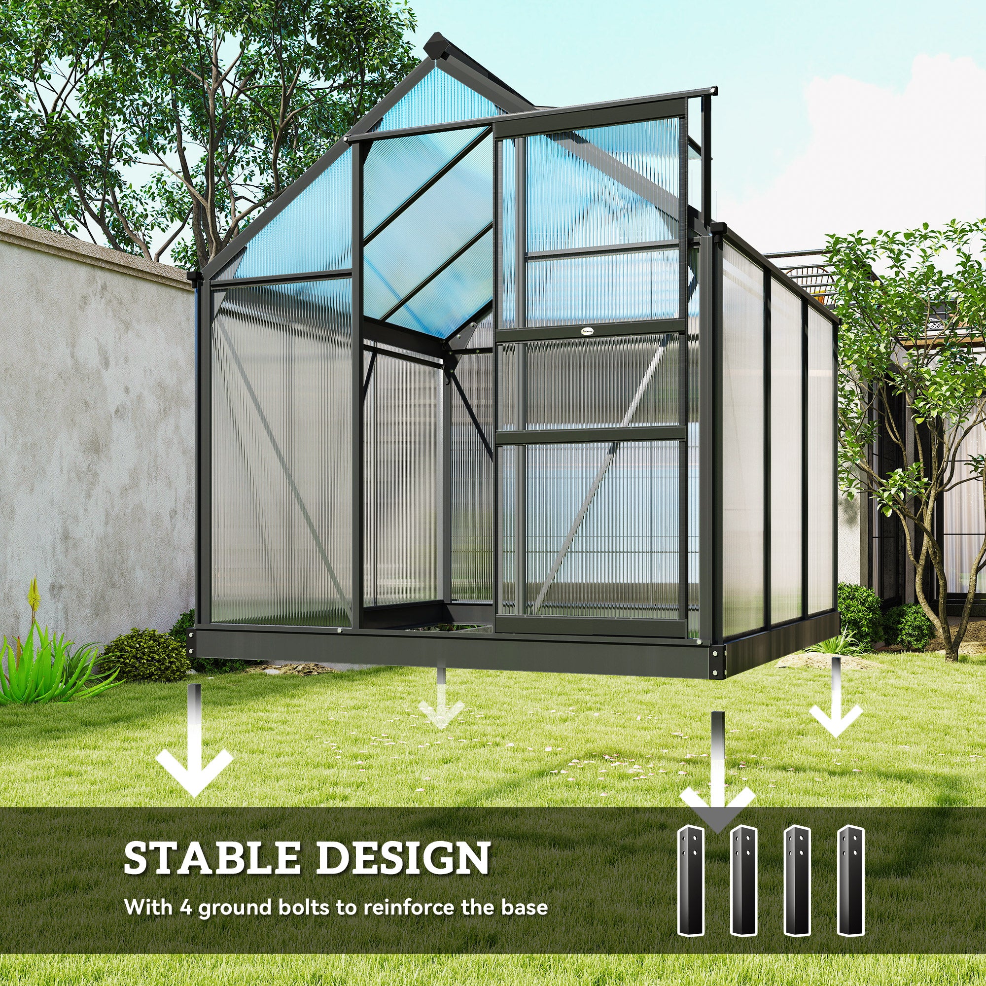 6' x 6' Greenhouse for Outdoors, Polycarbonate Greenhouse with Rain Gutter and Roof Vent, Aluminum Walk-in Green Houses for Outside for Patio Backyard Garden