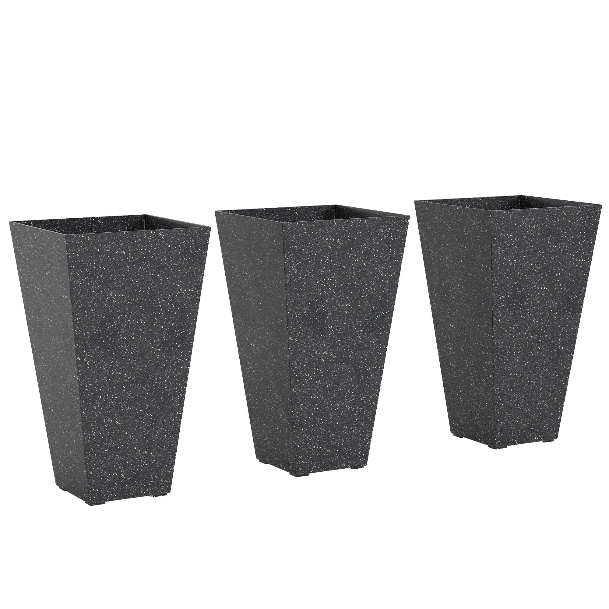 28" Tall Planters, Set of 3 Plastic Flower Pots with Marble Finish and Drainage Holes, Stackable Taper Planters
