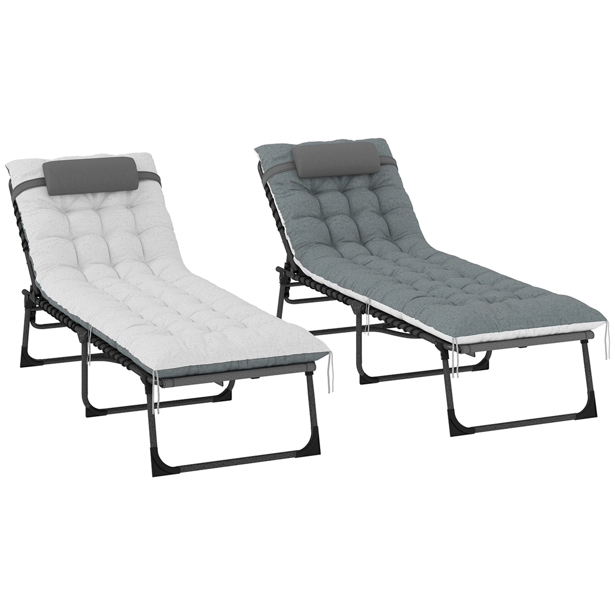 Outdoor Chaise Lounge Chair Set of 2, 5-Level Adjustable Folding Pool Lounge Chairs with Cushions