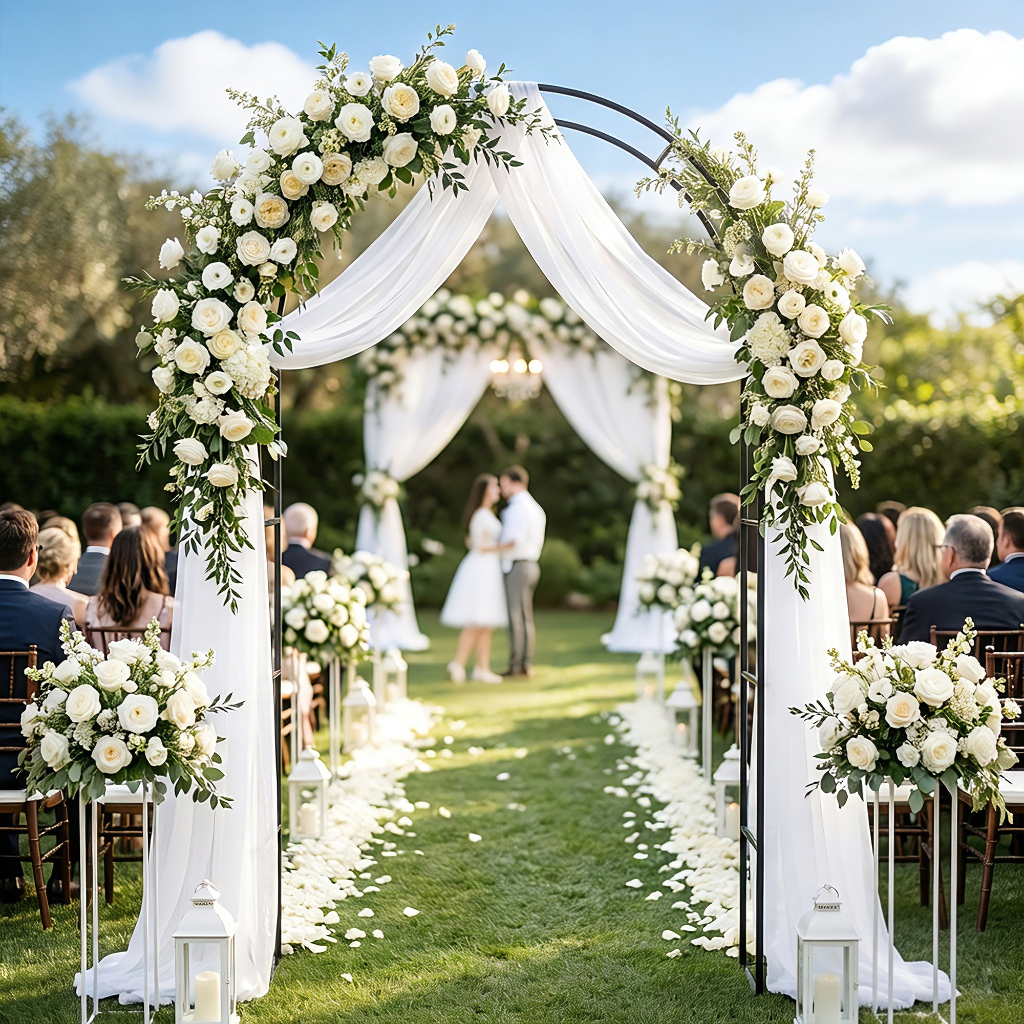 8 ft Steel Garden Arch, Garden Arbor Trellis with Large Base for Climbing Plants, Wedding Arch Stand, Black