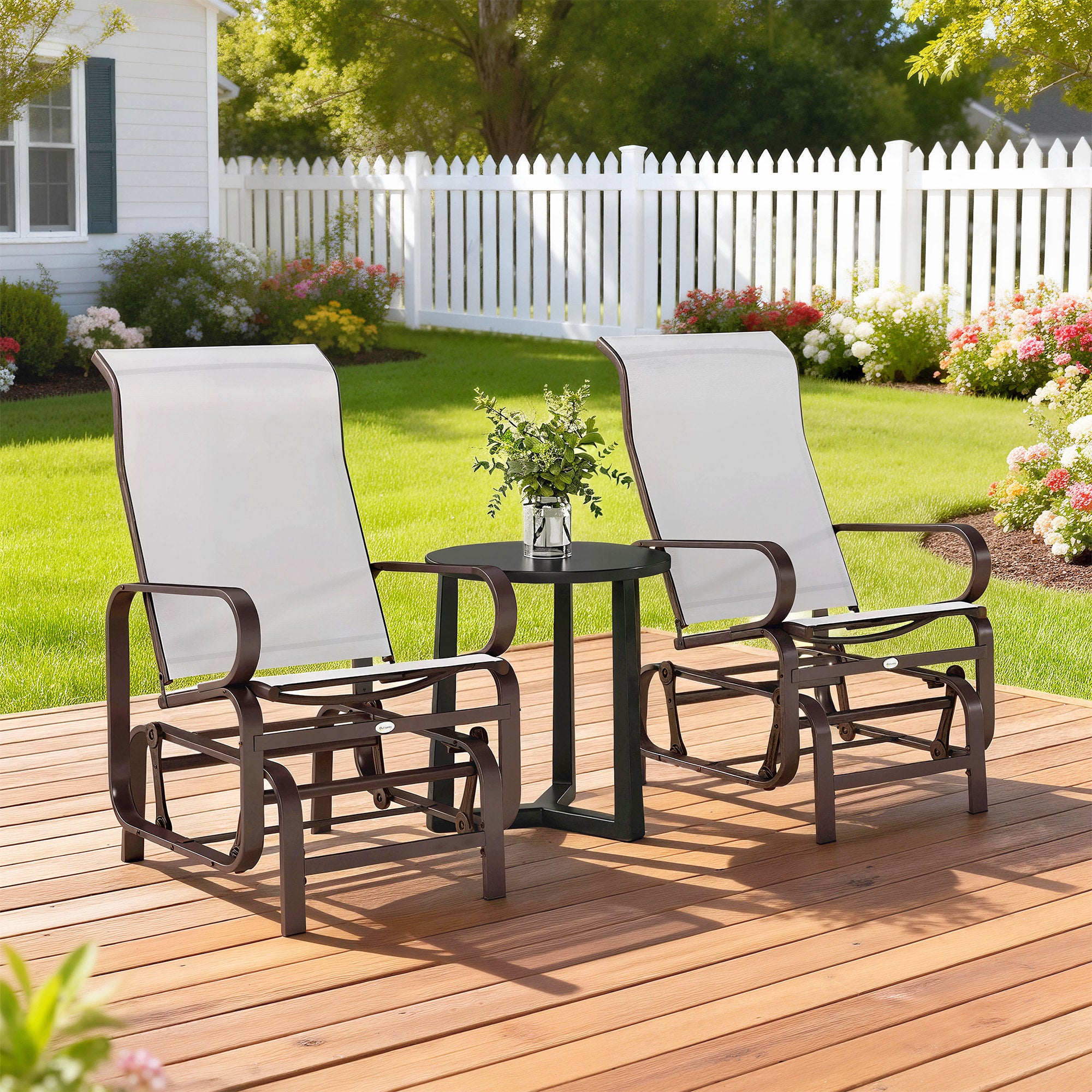 Gliding Lounger Chair Set of 2, Single Rockers with Lightweight Metal & Mesh Construction