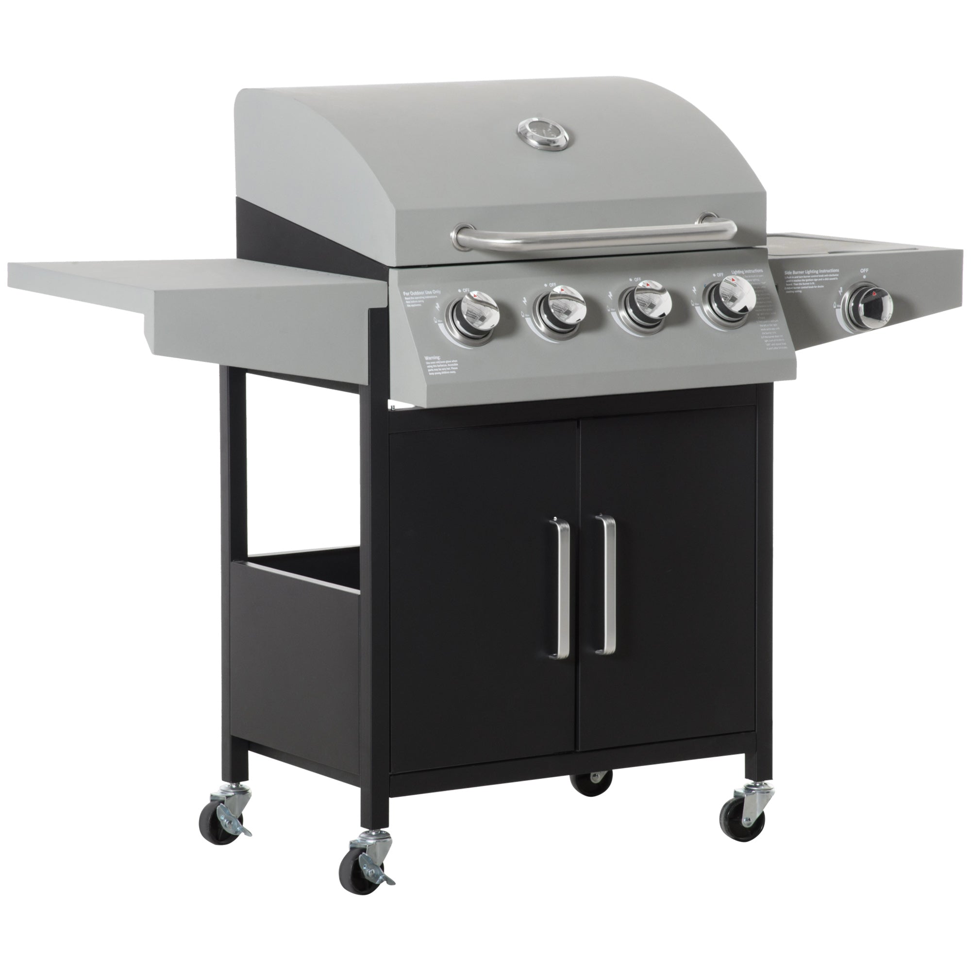52" Barbecue Grill with Wheels 4+1 Burner Liquid Propane Gas Grill Outdoor Cabinet Style BBQ Trolley w/ Side Burner