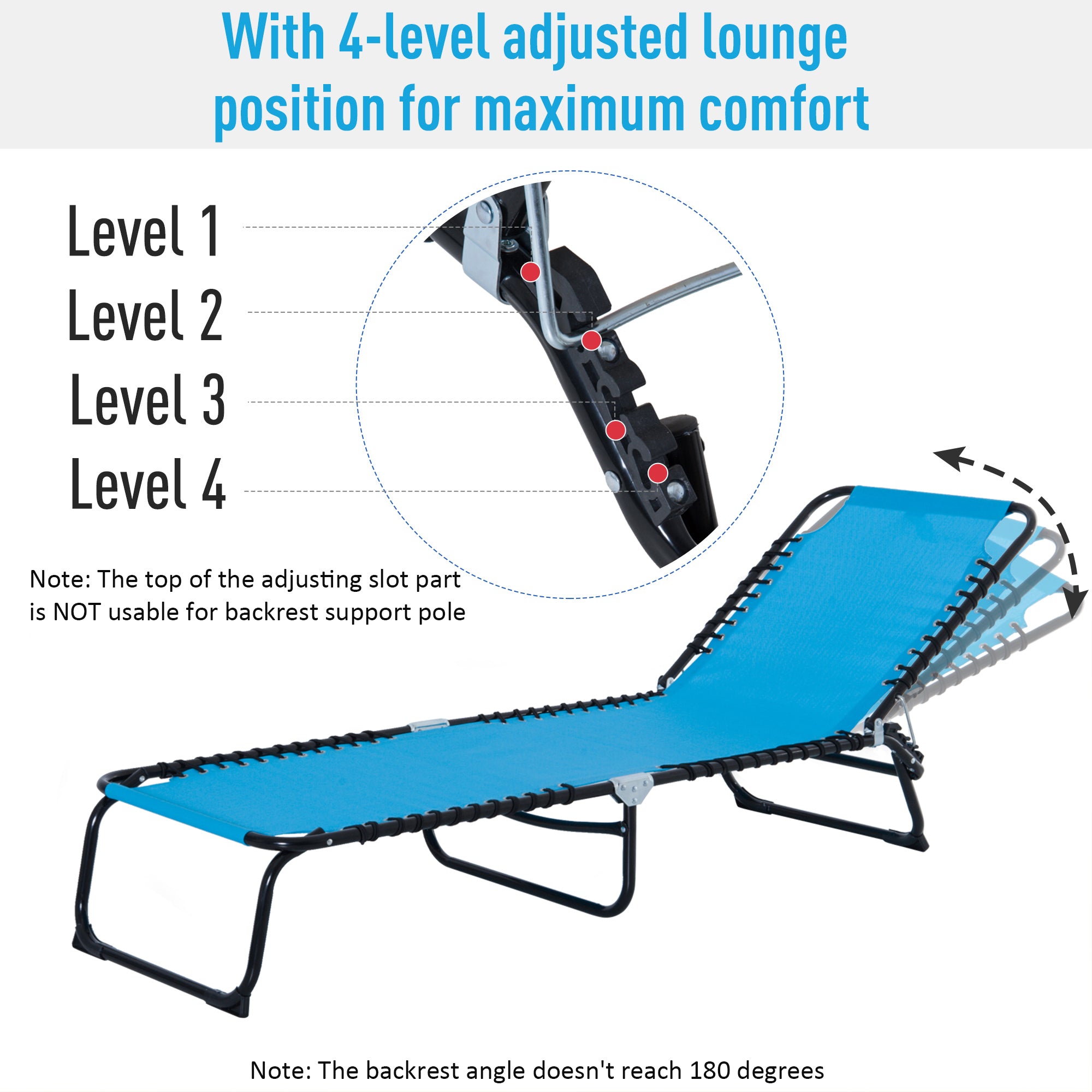 Foldable Chaise Lounge, 3-Position Reclining Back, Portable design and Breathable Mesh for Poolside, Camping, Hiking