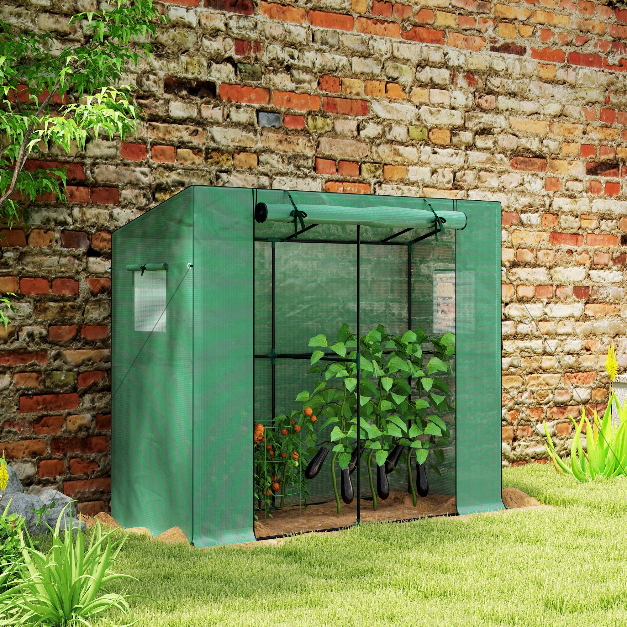 Walk-in Portable Greenhouse Small Greenhouse for Outdoors with UV-resistant PE Cover, 6.6' x 2.5' x 5.6'