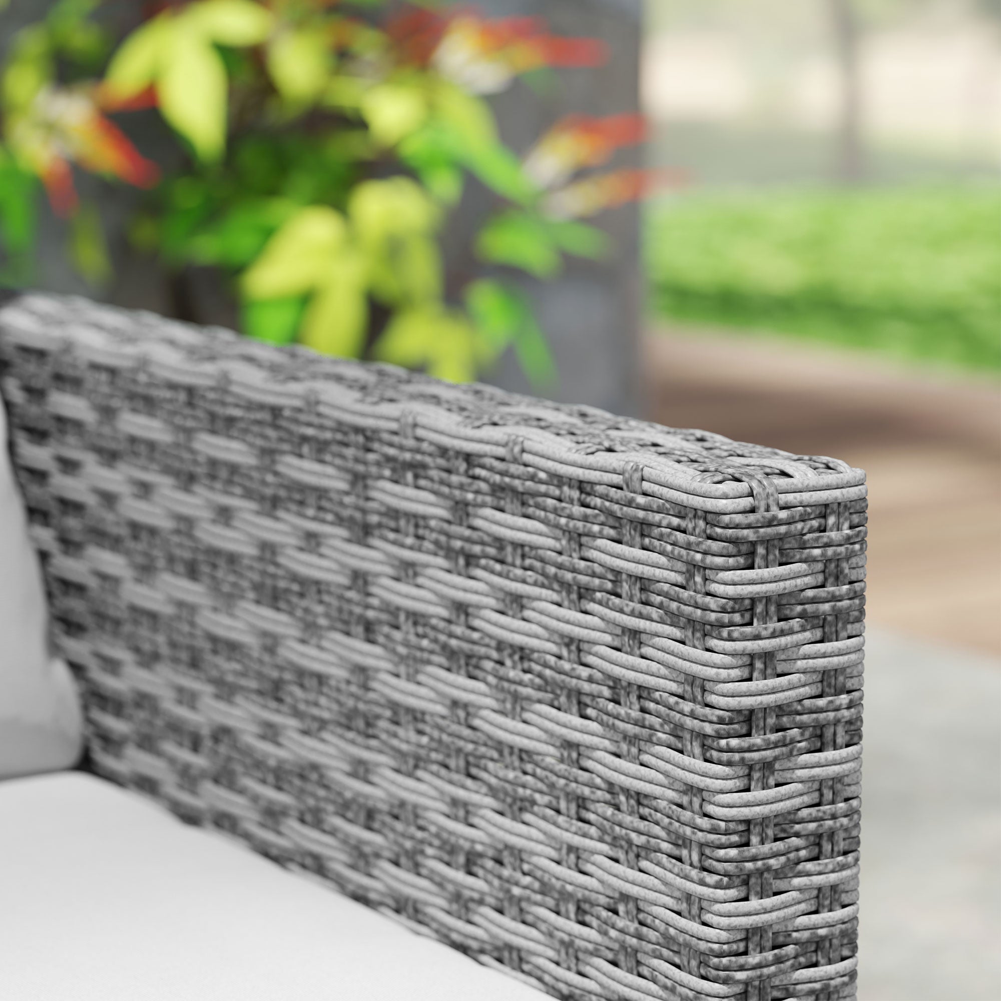 3PCS Patio Set, Wicker Bistro Set with Cushions, Rattan Chairs, Glass Coffee Table for Backyard, Porch, Balcony, Gray