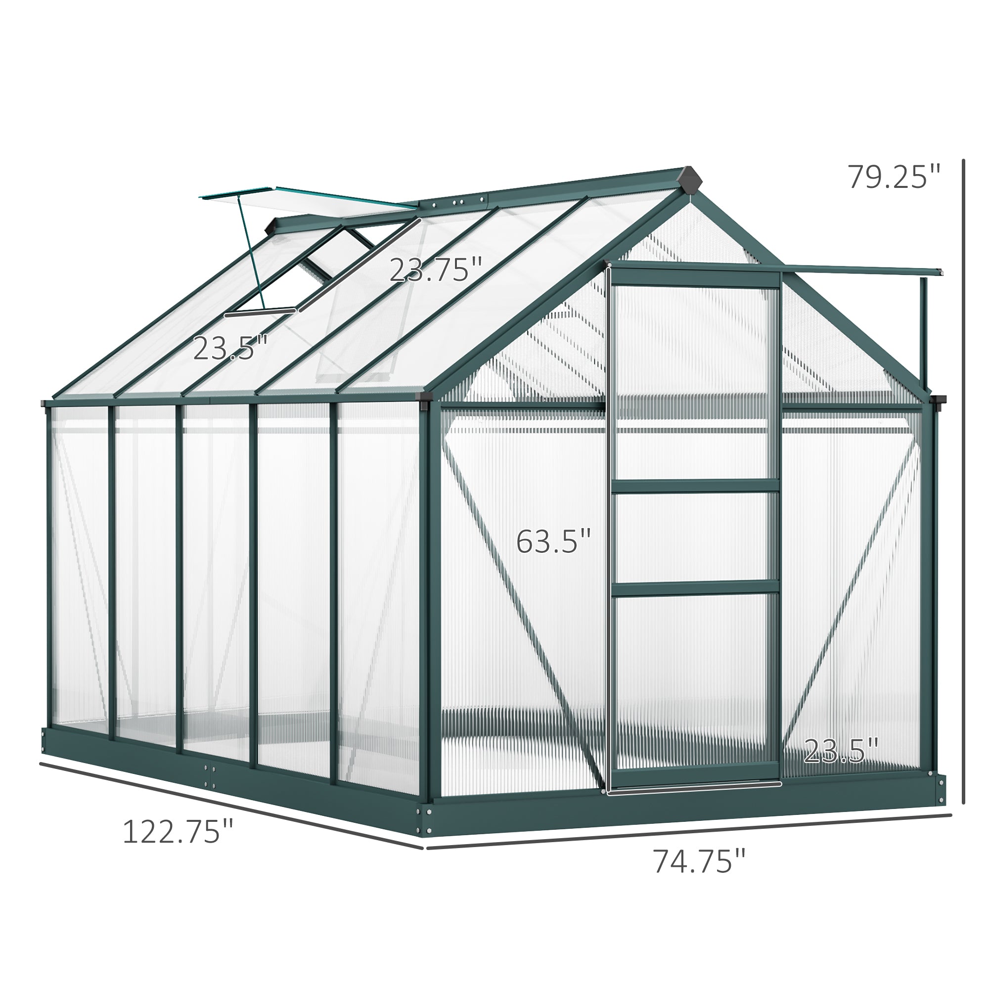 Greenhouse for Outdoors, Polycarbonate Greenhouse with Rain Gutter and Roof Vent, Aluminum Walk-in Green House for Patio Backyard Garden