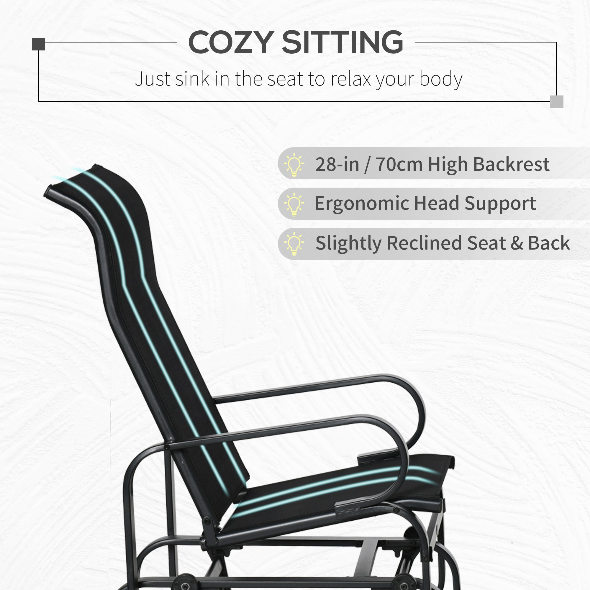 Outdoor Patio Glider Rocker, Metal High-Back Chair for Outdoor Use